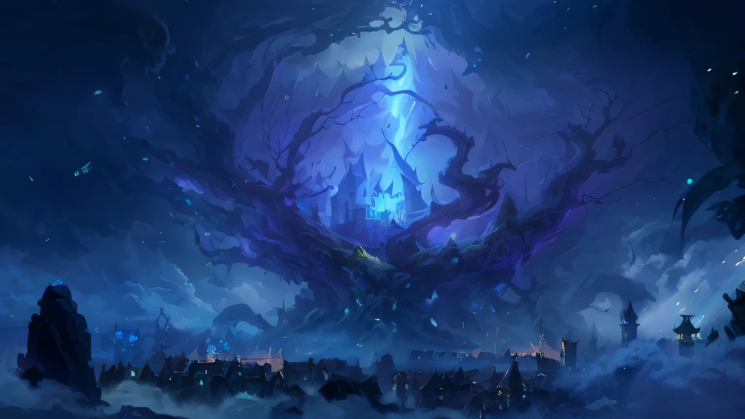 giant tree anime style,The background is a castle, Ominous fantasy illustration, Anime fantasy artwork, 2. 5 d cgi Anime fantasy artwork, High quality digital concept art, Epic fantasy digital art style, League of Legends Concept Art, World of Warcraft concept art, Dota 2 concept art, Amazing concept art, Concept Art Wallpaper 4K