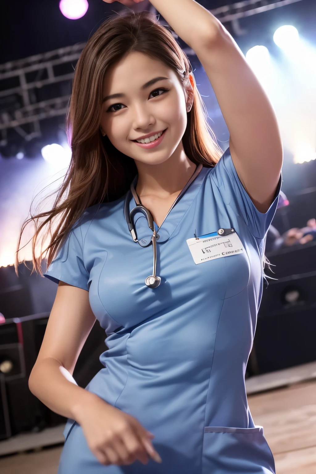 (RAW photo、highest quality)、(realistic、Photoreal:1.3)、highest quality、masterpiece、very delicate and beautiful、A hvery detailed、nffsw、sense of oneness、2k wallpaper、growing up、Beautiful in every detail、masterpiece、light smile、highest quality、Hvery detailed ticker Unity 8K wallpapers、huge file size、Super detailed、High resolution、very detailed、(nurse costume:1.5)、top idol、18-year-old、(Dancing and singing wildly on the stage of a gorgeous set at a concert.:1.55)、spread your legs wide、Spotlight、professional lighting、look at the camera、(close up of face:1.4)、