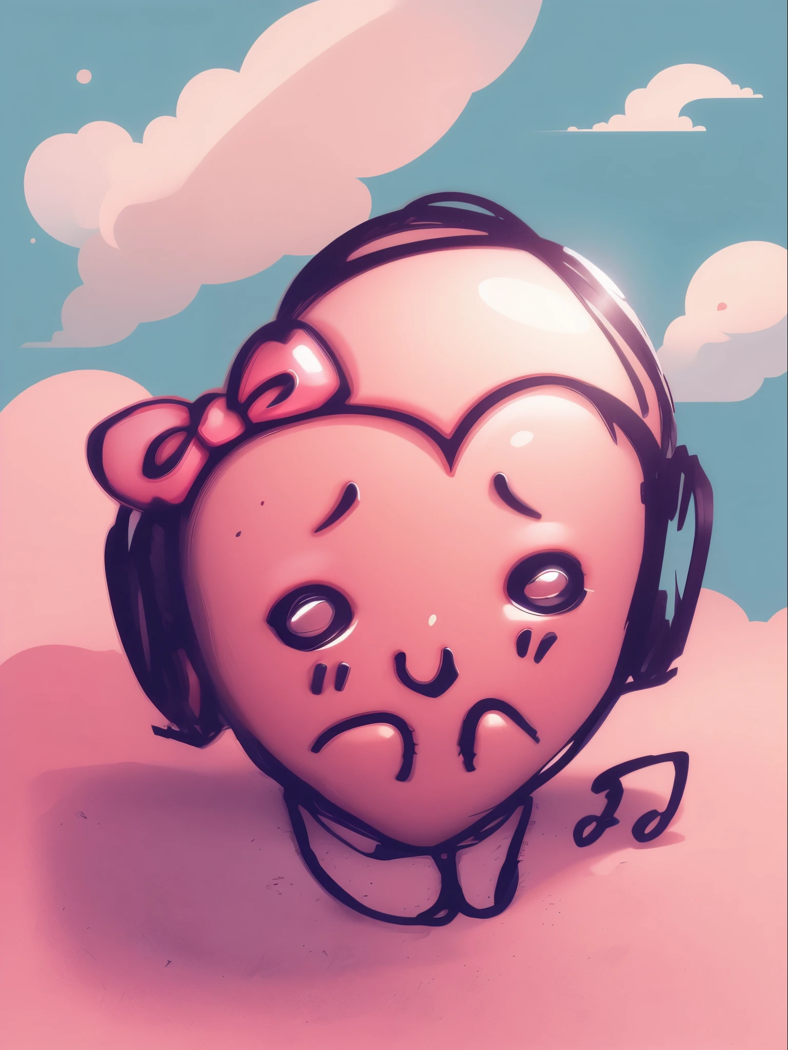 Chibi pink heart with headphone,((masterpiece)),((quality)),((Best quality)),((offcial art)),vector ,bold line