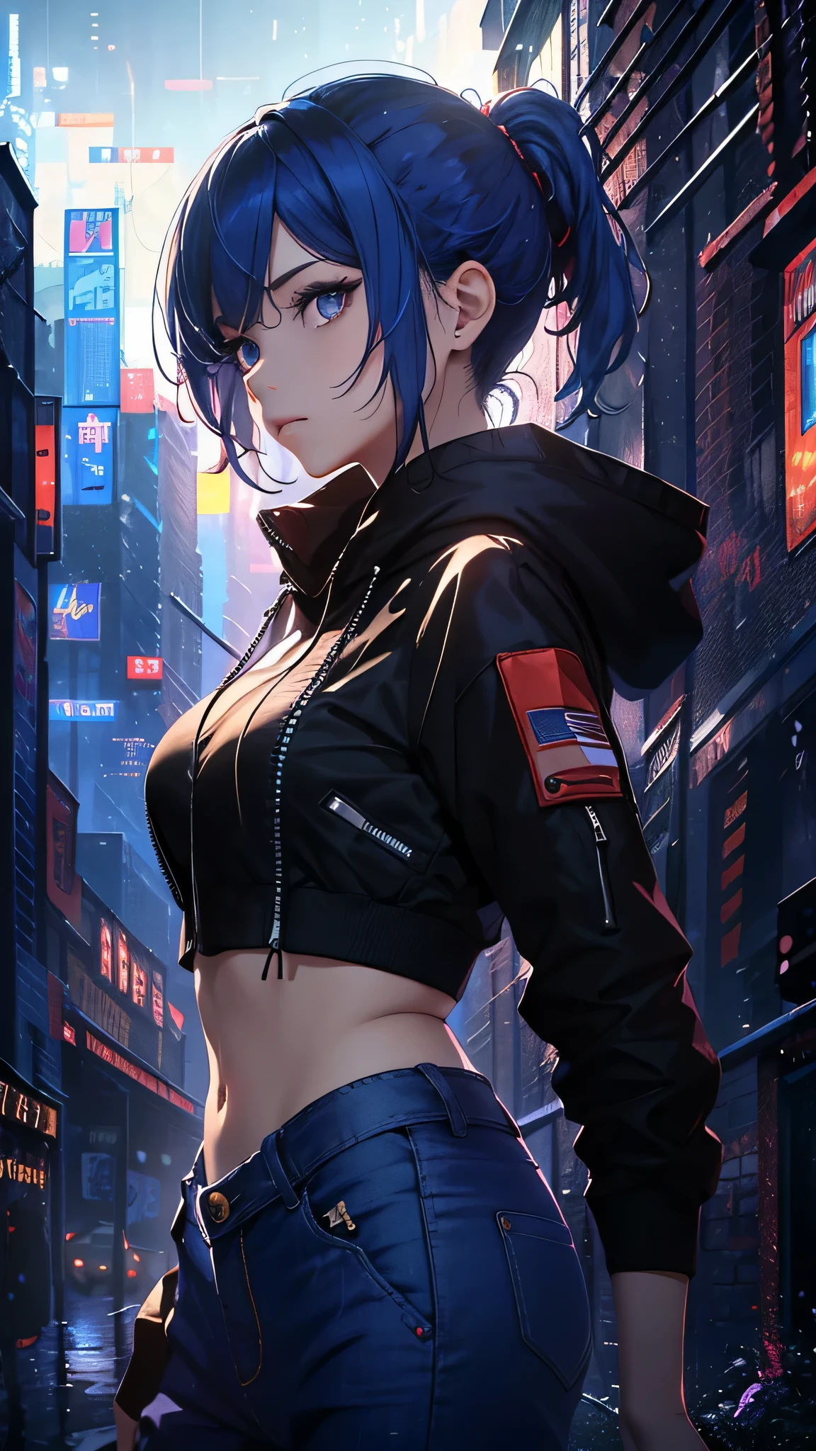 (((​masterpiece)))、(((top-quality)))、((ultra-definition))、(High Definition CG Illustration)、((extremely delicate and beautiful))、City of the Future、Cinematic Light、独奏、full body Esbian、cyberpunked、2040s、animesque、dreamy cyberpunk girl、rainbow hair、Christian Dior Style、trending on artstationh、Rachel Walker、