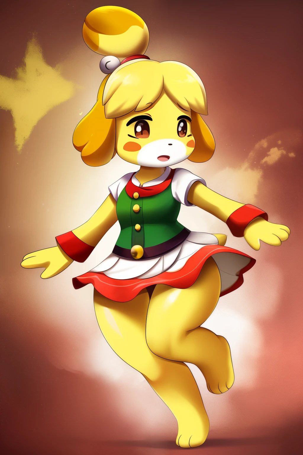 (Isabelle, dragonette transformation from Animal Crossing New Leaf), (Dragonette Isabelle: 1.5), (Stunning metamorphosis: 1.4), (Masterpiece: 1.3), (Highest quality: 1.2), (2D art: 1.0), (Anime inspired: 1.0), (Illustration: 1.0), (Sharp detailing: 1.2), (Clear, vibrant colors: 0.8), (Slim, agile dragonette: 0.9), (Solitary figure: 1.0), (Isabelle, the dragonette: 1