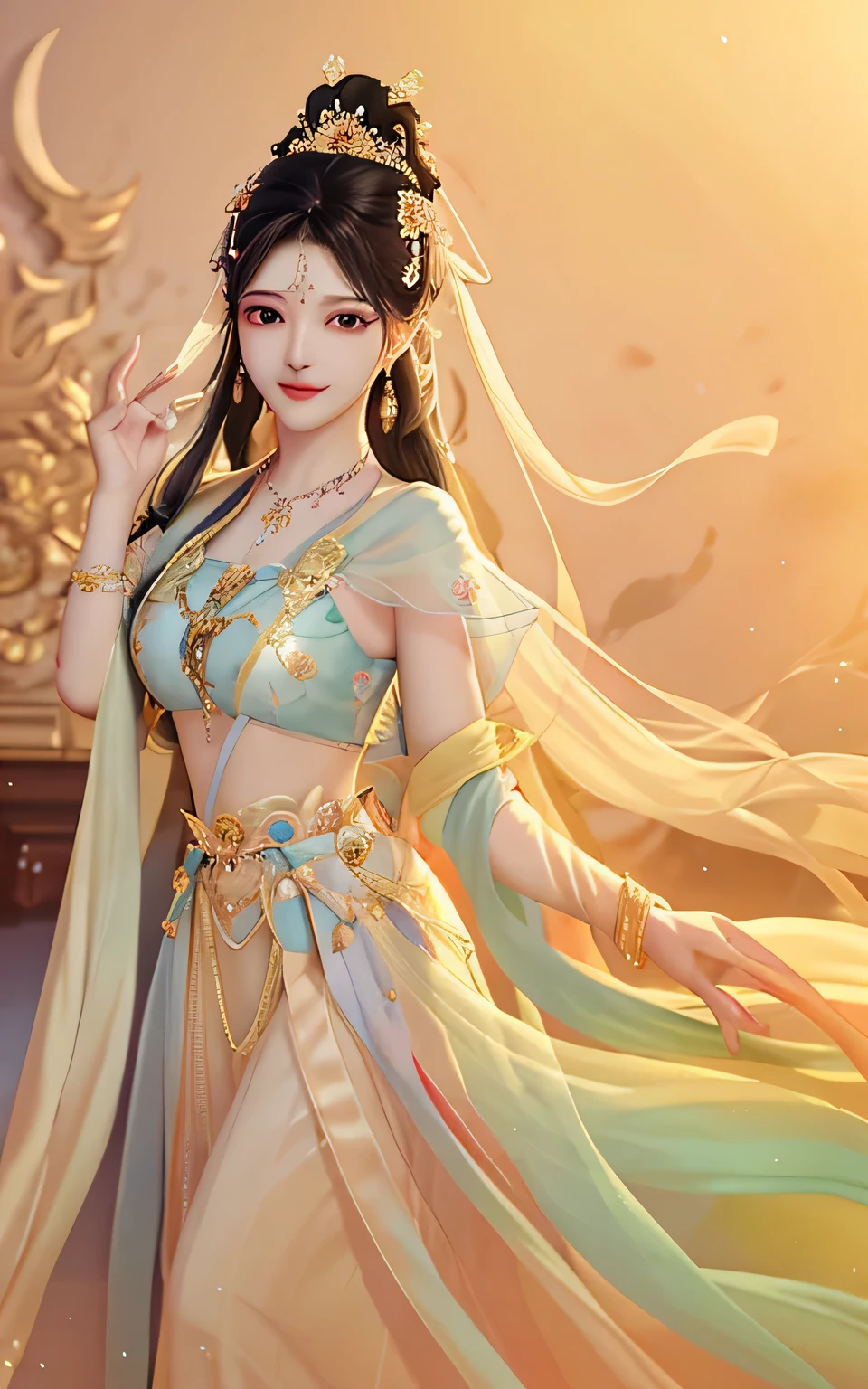 best quality、masterpiece、high resolution、1 girl、Sheer silk porcelain dress、Good face shape、hair accessories、looking at the audience、Smile、shut your mouth、open lips、shift dress、hair accessories、necklace、jewelry、long white hair、ear nipple ring、pretty face、physically、Tyndall effect、endless realism、shadow studio、edge lighting、Dual color lighting、(High detail skin:1.2)、8K Ultra HD、SLR camera、soft light lighting、high quality,Volumetric lighting,photo,high resolution4K,8k,blurred background,medium breasts,Cassette visible