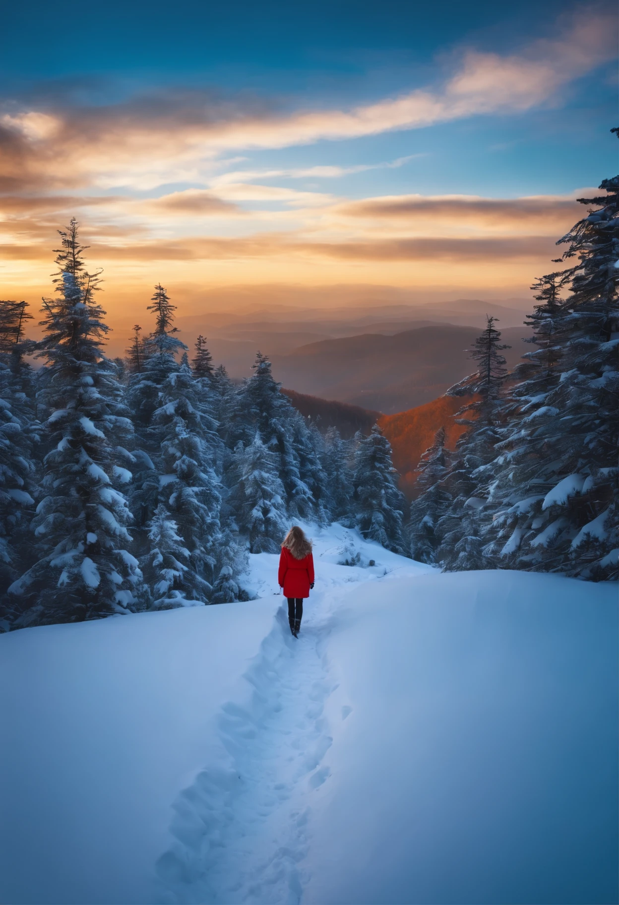   girl on a snowy ridge 