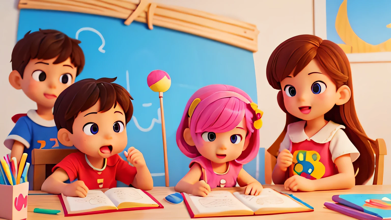 children illustrations, vector, picture book, children playing , linking lolly pop, good face, super perfect, good hand, super high quality, highres, high detailed, masterpiece