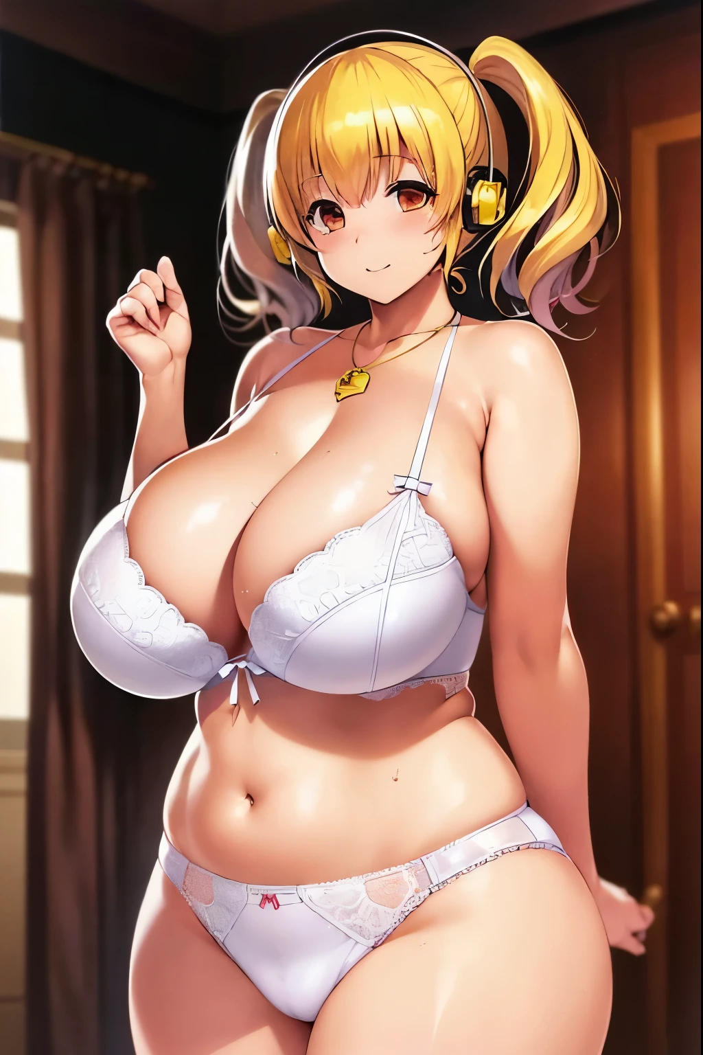 (best quality, high resolution, anime cels style:1.2), super pochaco, curvy, 1girl, beautiful face, (huge breasts:1.4), (sexy lingerie panties:1.2), nsfw