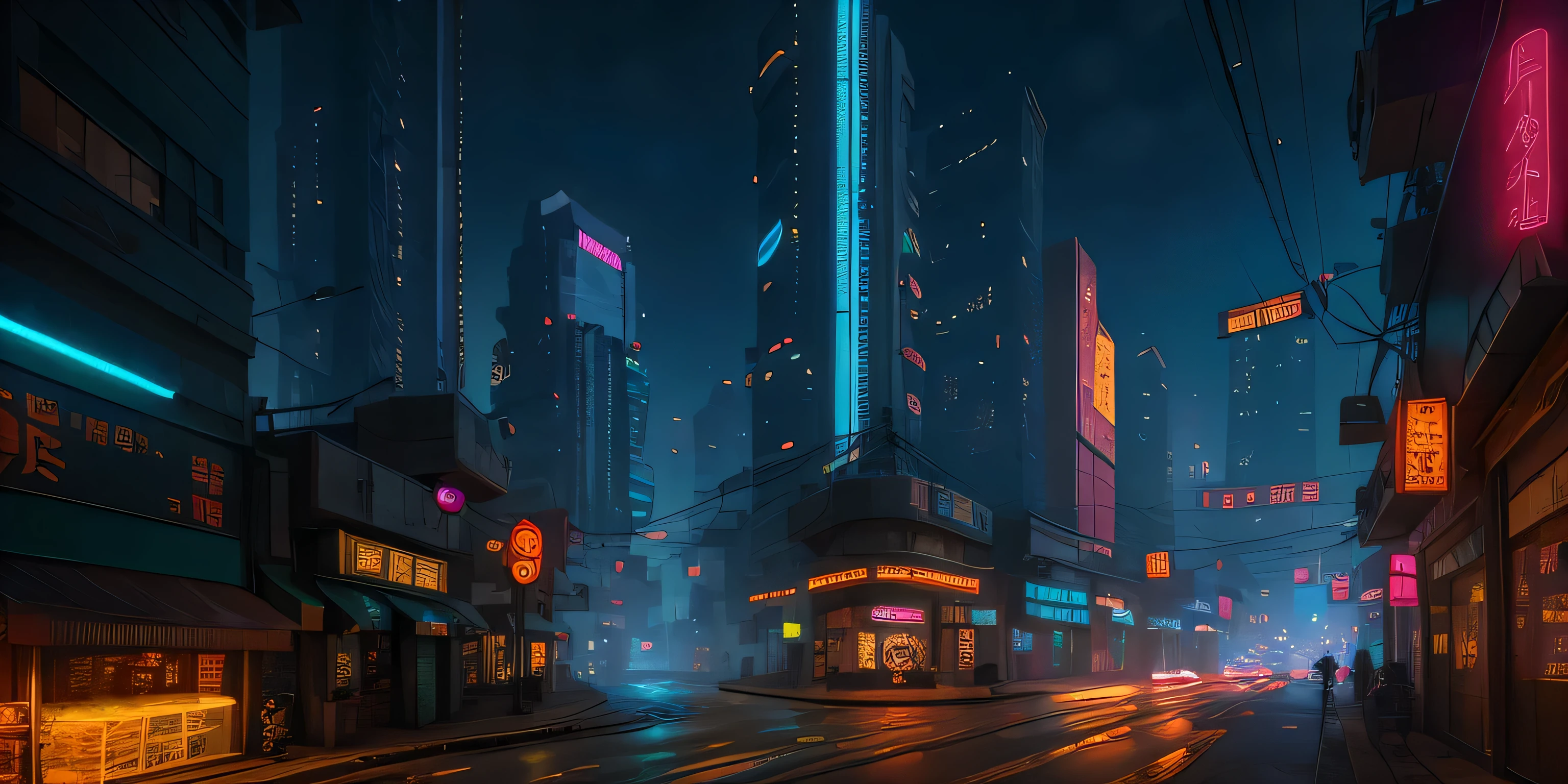 Cyberpunk city from sci-fi movie, empty street, night, chinoiserie buildings, old shop, irregular, circuit boards, wires, intricate, super detailed, realistic, hyper realistic, high quality, best, super detailed, crazy Detail, Very Detailed, Photorealistic, Epic Composition, Best Quality, 32k --v 6