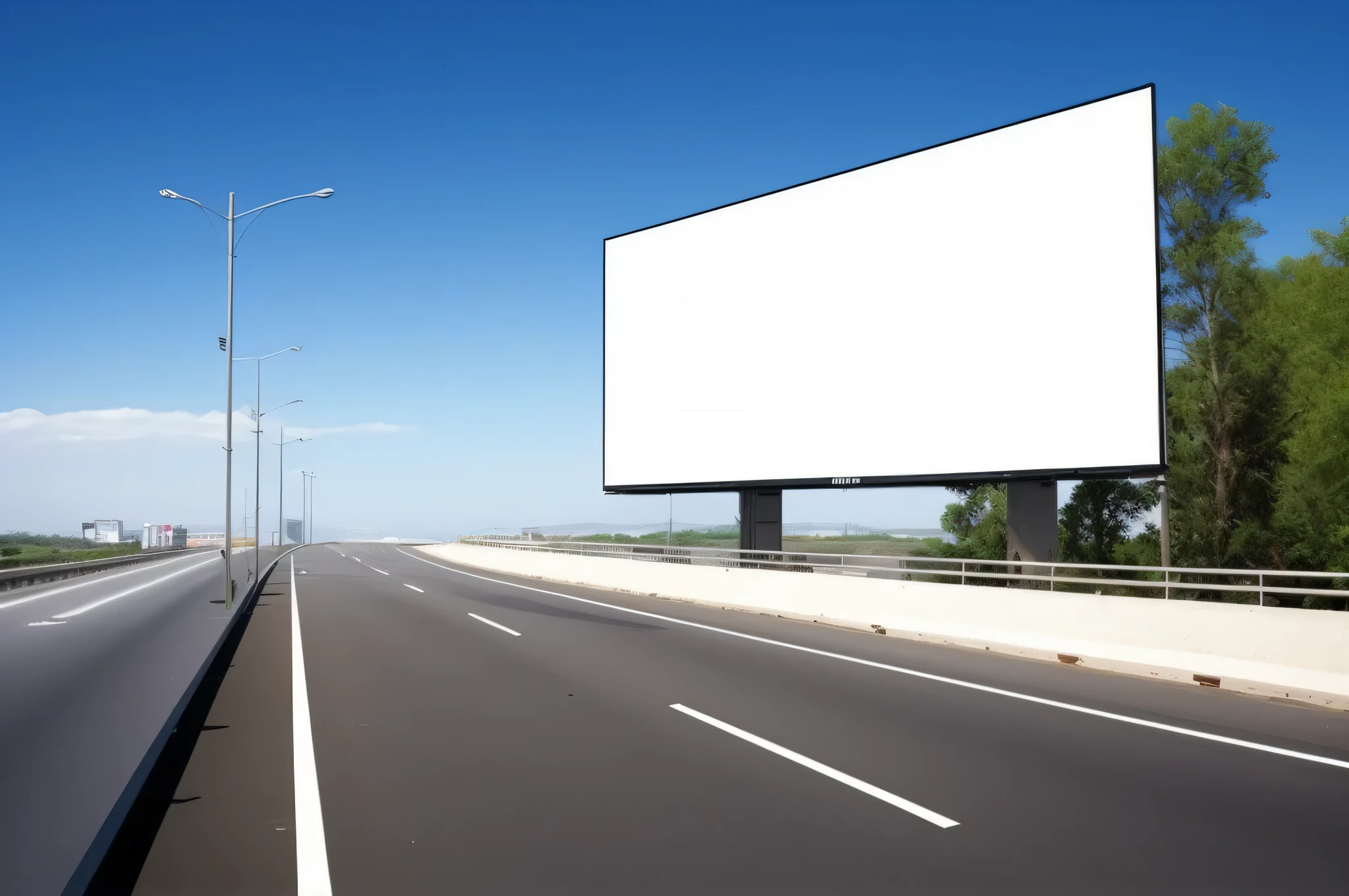 arafed empty billboard on a highway with trees and blue sky, commercial billboard, advertising billboard, electronic billboards, digital billboards, billboard image, billboards, large commercial led screens, digital billboard in the middle, wide screen format, large screen, large screens, large led screens, giant led screens, wide-screen, commercial banner, signboards, some floating billboards