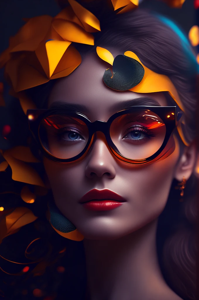 (retrato fashionista REALISTA, uma mulher francesa, mais velha, idosa, rosto europeu, imagem rica em detalhes, with yellow glasses, 1950s with intricate colorful, modern vintage glasses), uma pintura fotorrealista de Derek Zabrocki, cabelo com flores colorful, expression would be, (fotografia digital extremamente detalhada: 1.2), Standing in the middle of the city, (((corpo inteiro))), imagem crua,, Hasselblad, 50asa, f8, 12 millimeters, efeitos de brilho, Raios de Deus, handdrawn, prestar, 8k, octan render, Cinema 4D, liquidificador, Escuro, atmospheric 4k ultra detailed, cinematic sensual, sharp focus, Very serious illustration great depth of field, obra-prima, cores, 3d octane render, 4k, arte conceitual, trending in the artstation, hiper realista, cores vivas, Anel luminoso, extremamente detalhado CG unidade de papel de parede 8k, trending in artstation, trend in CGSociety, estilo Pop Art por Yayoi Kusama, intrincado, alto detalhe, Dramatic , energia pura, light particles, scientific fiction