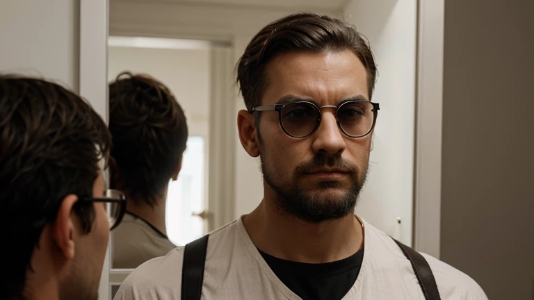 Creates an image of a serious man, avec des lunettes sur le nez et un costume strict.