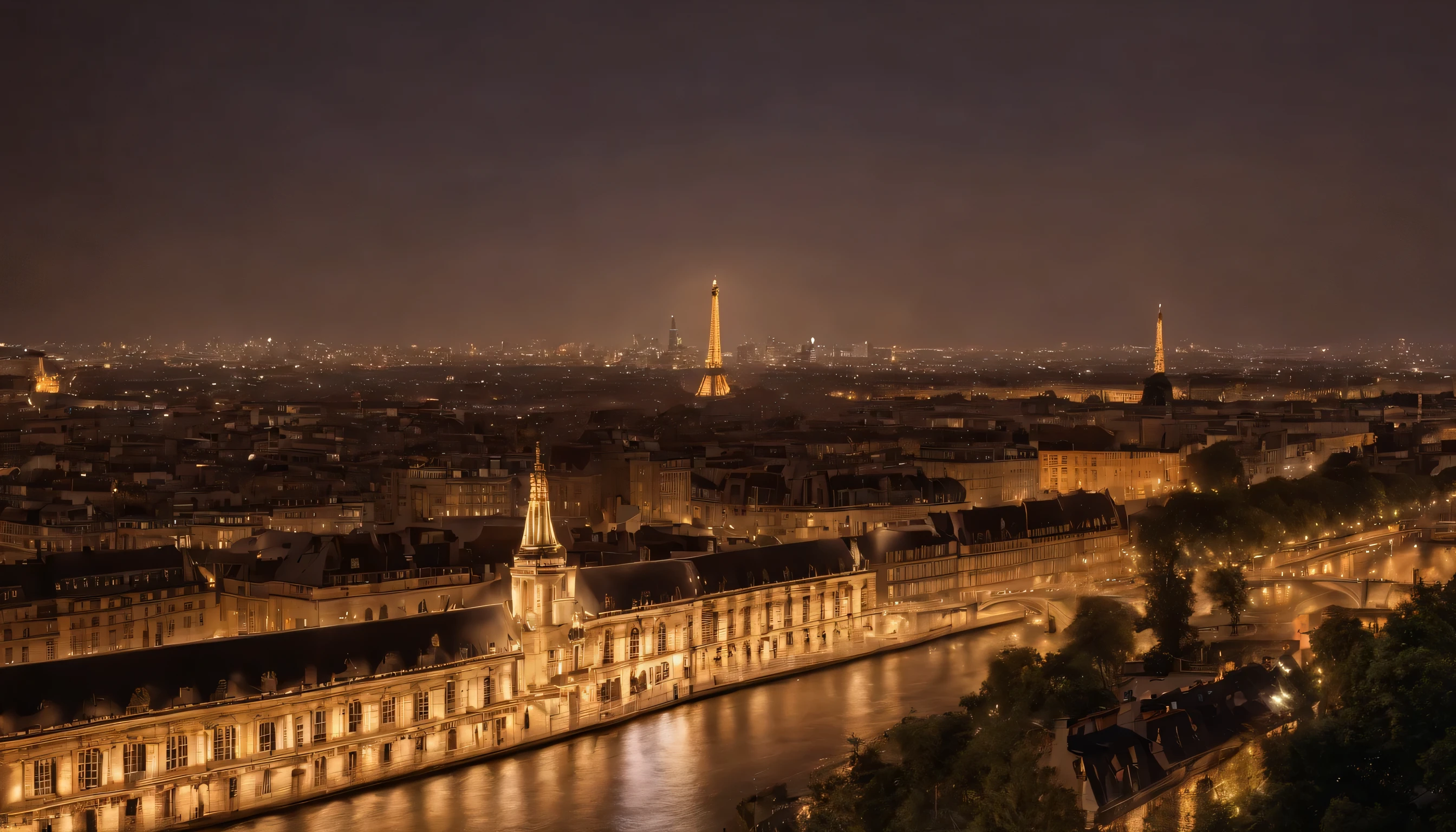 (Highly detailed CG Unity 8k wallpaper、masterpiece、highest quality、Super detailed)、(best lighting、best shadow、very delicate and beautiful)、highest quality、8k、Detailed facial depiction、masterpiece、highest quality、clear image quality、
A romantic view of the Paris skyline from the train window。