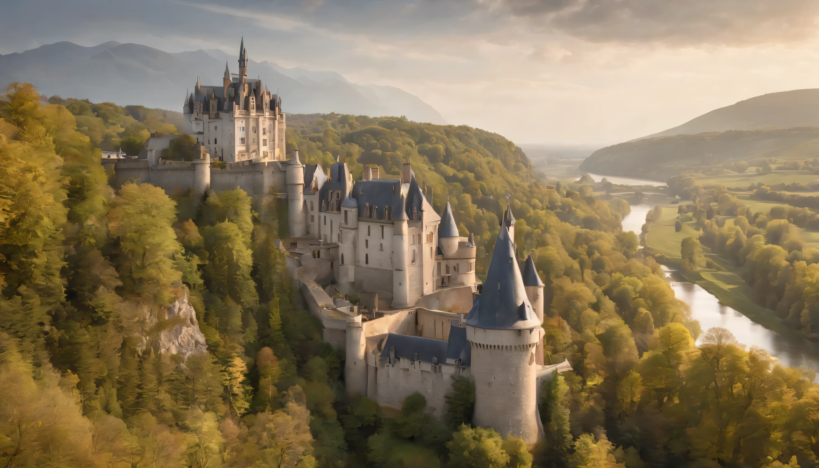 (Highly detailed CG Unity 8k wallpaper、masterpiece、highest quality、Super detailed)、(best lighting、best shadow、very delicate and beautiful)、highest quality、8k、Detailed facial depiction、masterpiece、highest quality、clear image quality、
Photos of the beautiful views of the castles and palaces of the Loire Valley seen from the train window.。