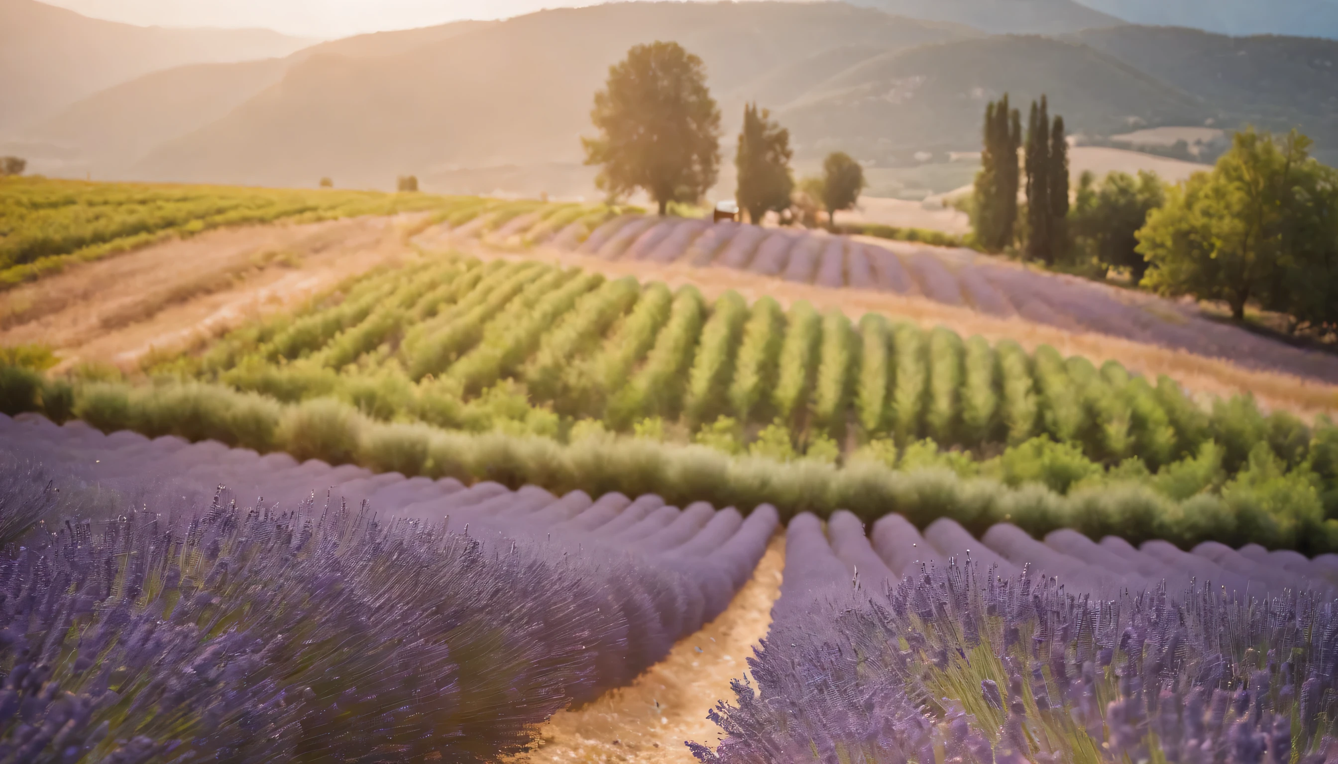 (Highly detailed CG Unity 8k wallpaper、masterpiece、highest quality、Super detailed)、(best lighting、best shadow、very delicate and beautiful)、highest quality、8k、Detailed facial depiction、masterpiece、highest quality、clear image quality、
Photo of lavender fields in Provence taken from the train window。