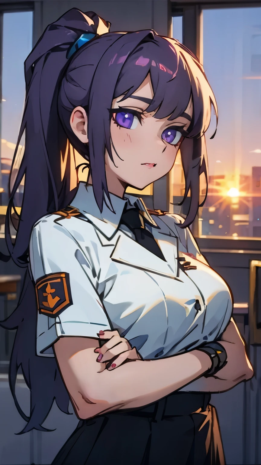 delicate face，purple eyes