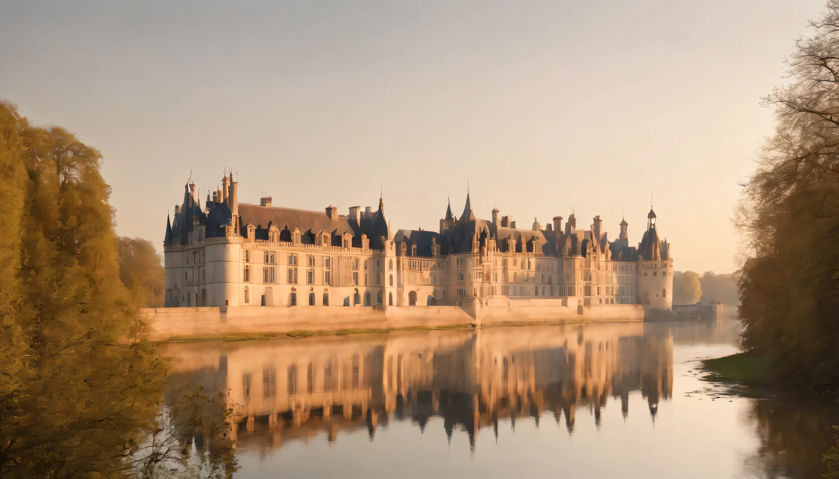 (Highly detailed CG Unity 8k wallpaper、masterpiece、highest quality、Super detailed)、(best lighting、best shadow、very delicate and beautiful)、highest quality、8k、Detailed facial depiction、masterpiece、highest quality、clear image quality、
A picture taken from the train window of the beautiful riverside scenery of the Loire Valley and the Château d'Ardoise..。