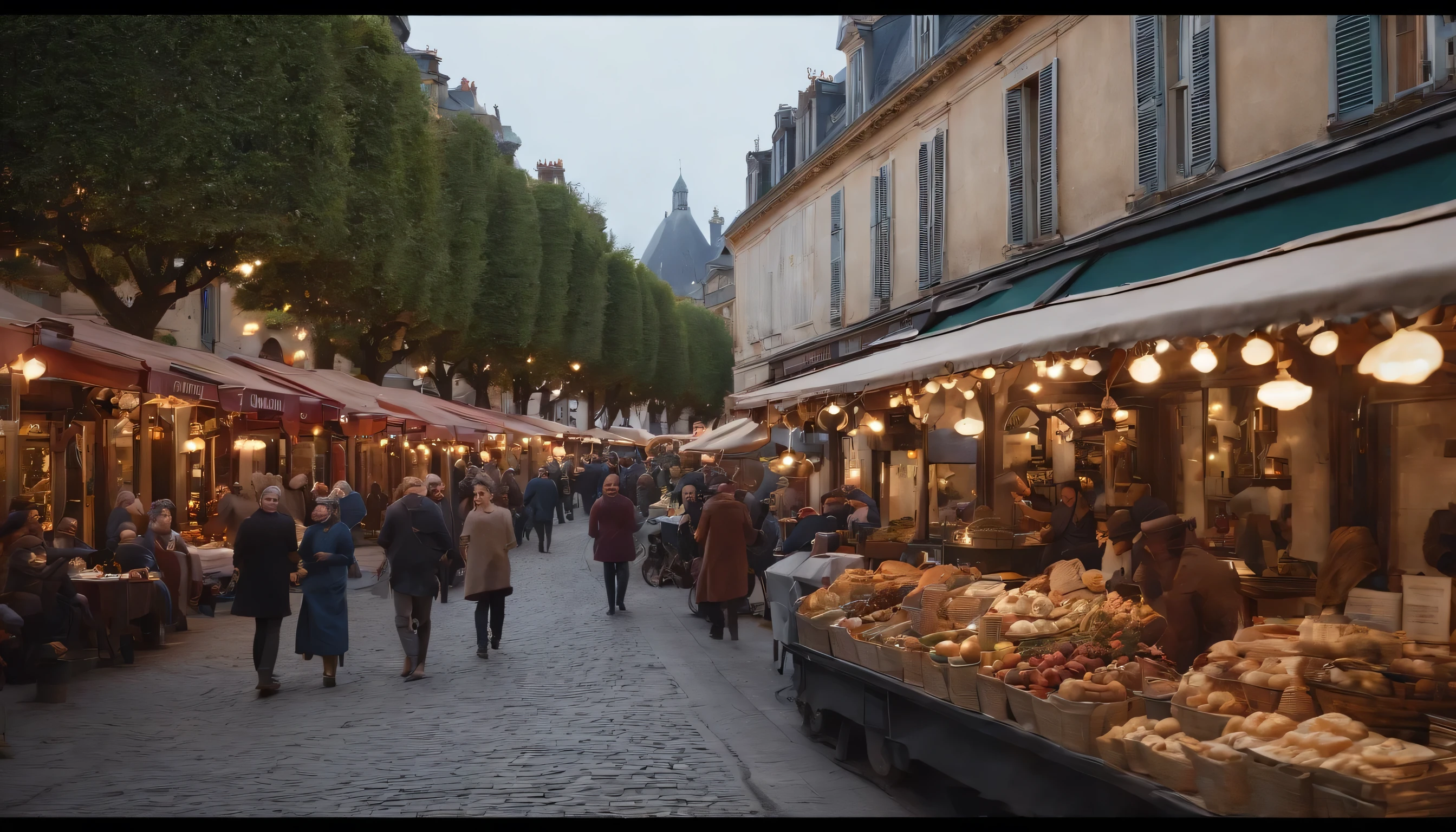 (Highly detailed CG Unity 8k wallpaper、masterpiece、highest quality、Super detailed)、(best lighting、best shadow、very delicate and beautiful)、highest quality、8k、Detailed facial depiction、masterpiece、highest quality、clear image quality、
Introducing photos of the French cityscape and lively markets seen from the train window。