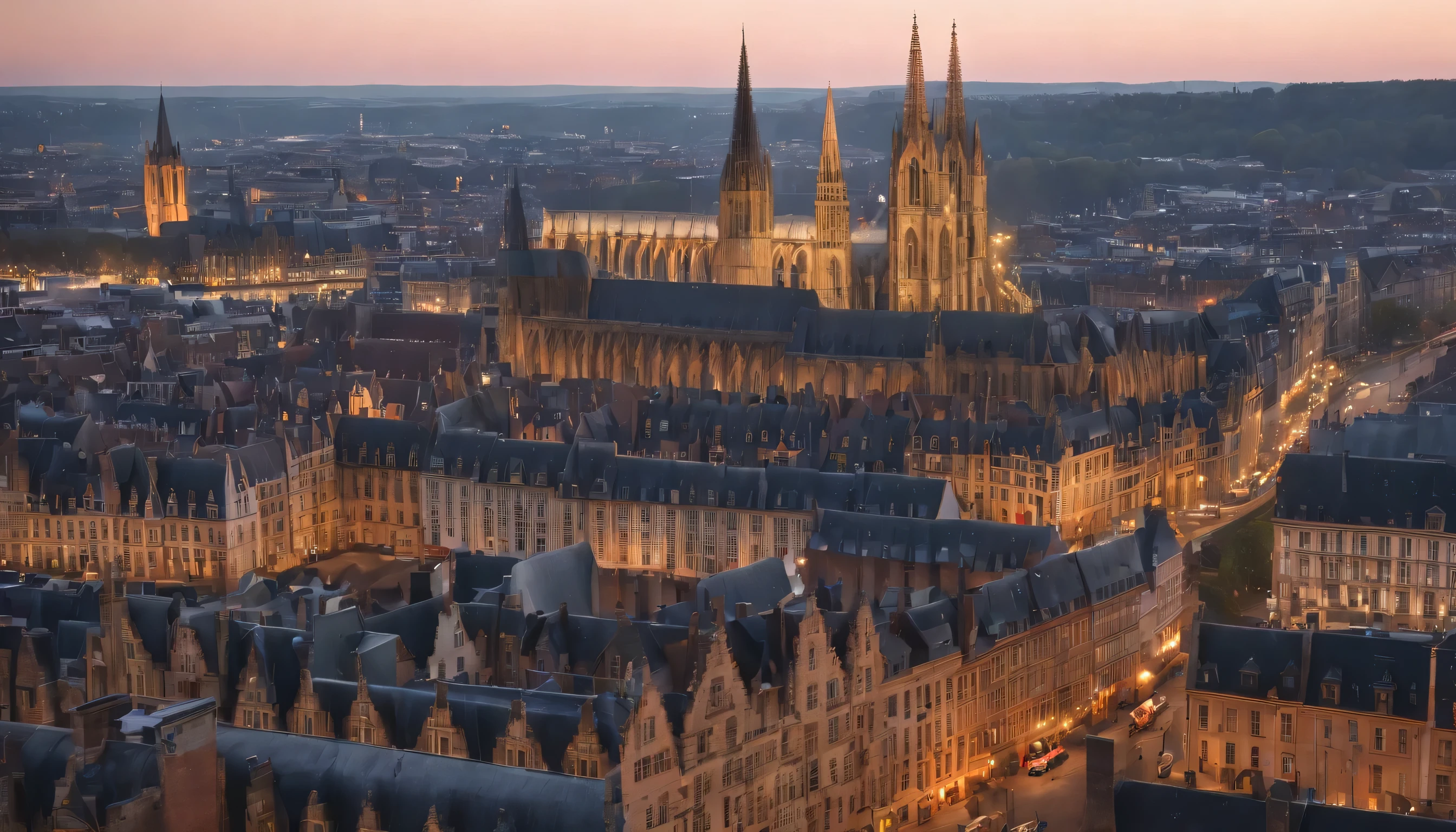 (Highly detailed CG Unity 8k wallpaper、masterpiece、highest quality、Super detailed)、(best lighting、best shadow、very delicate and beautiful)、highest quality、8k、Detailed facial depiction、masterpiece、highest quality、clear image quality、
Take photos of beautiful cityscapes such as Rouen and Strasbourg from the train window。