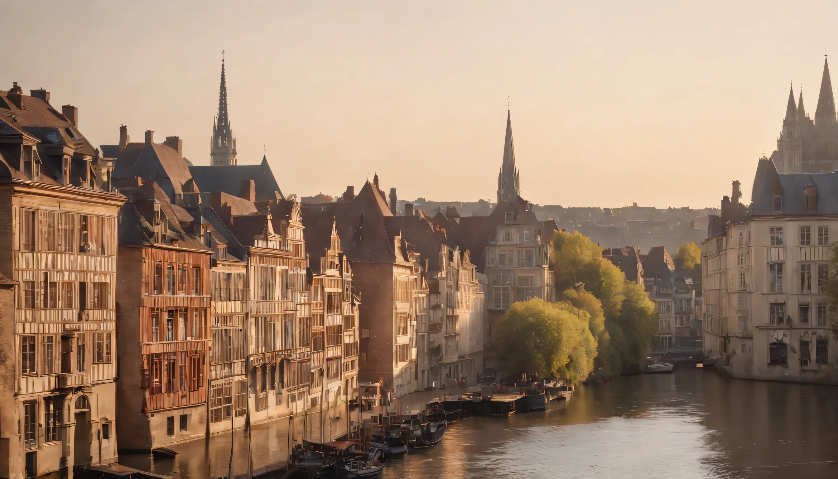 (Highly detailed CG Unity 8k wallpaper、masterpiece、highest quality、Super detailed)、(best lighting、best shadow、very delicate and beautiful)、highest quality、8k、Detailed facial depiction、masterpiece、highest quality、clear image quality、
Take photos of beautiful cityscapes such as Rouen and Strasbourg from the train window。