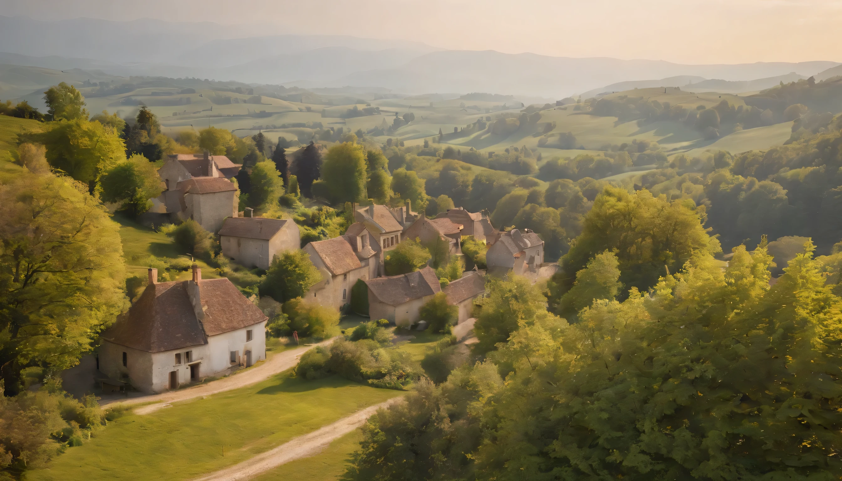 (Highly detailed CG Unity 8k wallpaper、masterpiece、highest quality、Super detailed)、(best lighting、best shadow、very delicate and beautiful)、highest quality、8k、Detailed facial depiction、masterpiece、highest quality、clear image quality、
Photos taken from the train window of the French countryside and villages。
