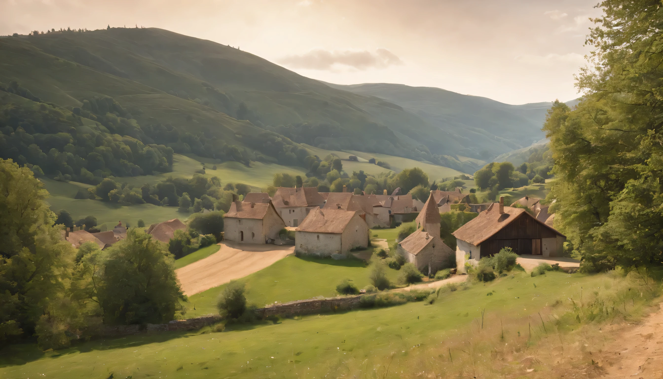 (Highly detailed CG Unity 8k wallpaper、masterpiece、highest quality、Super detailed)、(best lighting、best shadow、very delicate and beautiful)、highest quality、8k、Detailed facial depiction、masterpiece、highest quality、clear image quality、
Photos taken from the train window of the French countryside and villages。
