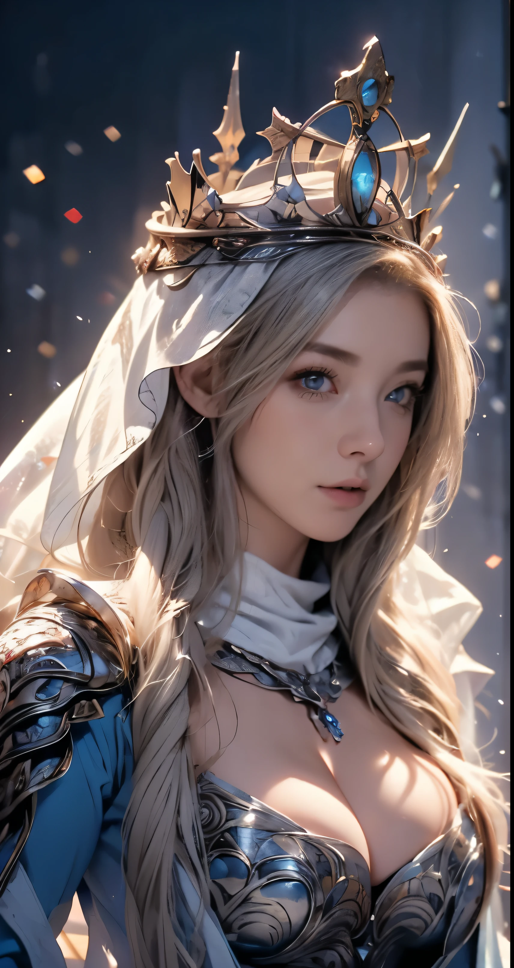 Erect nipples, wearing a hijab , luxury hijab,crown luxury , blue eye, blond hair, around , (red ), tmasterpiece,Best quality at best,A high resolution,8K,((Portrait)),(upper body),Original photo,real photograph,digital photography,(Female princess in the medieval fantasy style), sexy princess ,blue eye, super colossal brest, round colossal breast ,open kissing lips,Keep your mouth shuegant and charming,((Blushing)),virgin contempt,Calm and handsome,(Medieval fantasy dress,The Beautiful super huge round breast, small waist, perfect colossal breast of princess body, a blue delicate pattern,silver Cloak),(princes medieval character medieval fantasy style,oc render reflection texture, fighting style, sexy colossal breast , medieval castle background, slim body, very small waist,