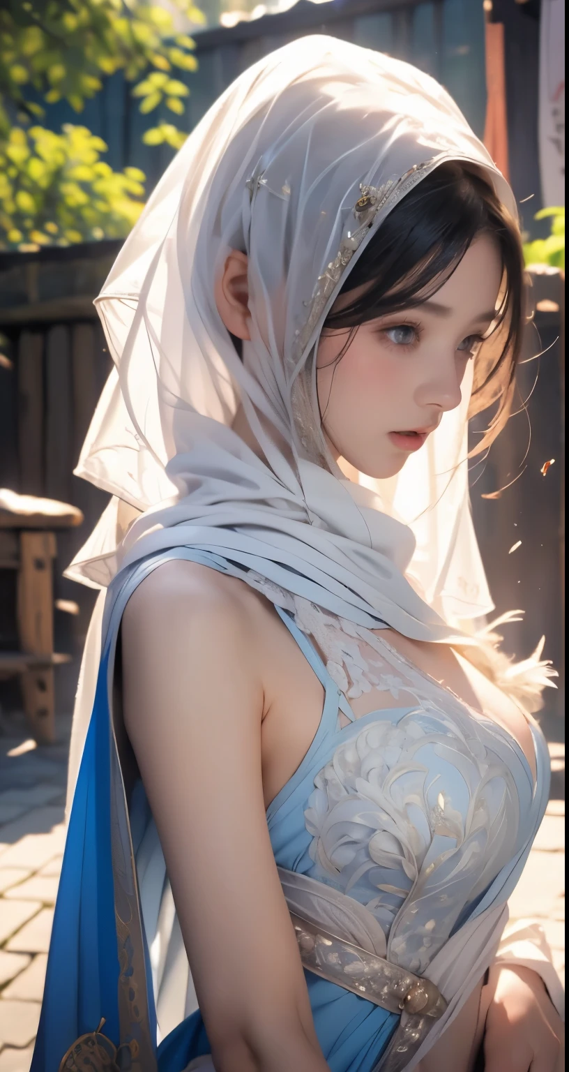 Erect nipples, wearing a hijab , luxury hijab,crown luxury , blue eye, blond hair, around 17 years old, (red ), tmasterpiece，Best quality at best，A high resolution，8K，((Portrait))，(upper body)，Original photo，real photograph，digital photography，(Female princess in the medieval fantasy style), sexy princess ，blue eye， super colossal brest, round colossal breast ，open kissing lips，Keep your mouth shuegant and charming，((Blushing))，virgin contempt，Calm and handsome，(Medieval fantasy dress，The Beautiful super huge round breast, small waist, perfect colossal breast of princess body, a blue delicate pattern，silver Cloak)，(princes medieval character medieval fantasy style，oc render reflection texture, fighting style,  sexy colossal breast , medieval castle background, slim body, very small waist, 