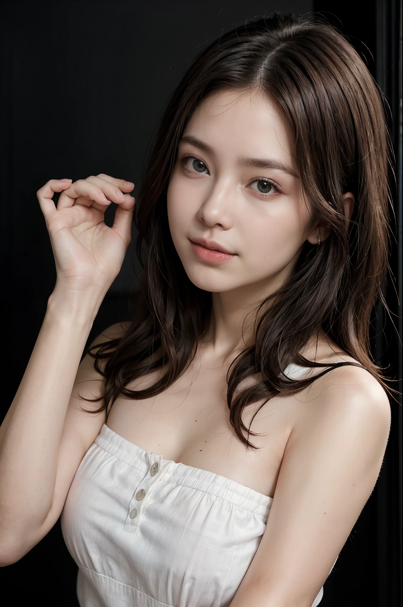 ulzzang-6500-v1.1, (最high quality: 1.3), (masterpiece: 1.3), (super detailed: 1.3), (genuine:1.4), (muste piece), cute, woman, sexy face, neat straight bob hair, Because I'm slender, sexy pose, (pink tightecha, neon sign, guided night town, seen from above, high quality, realistic, beautiful light, complete details, black background