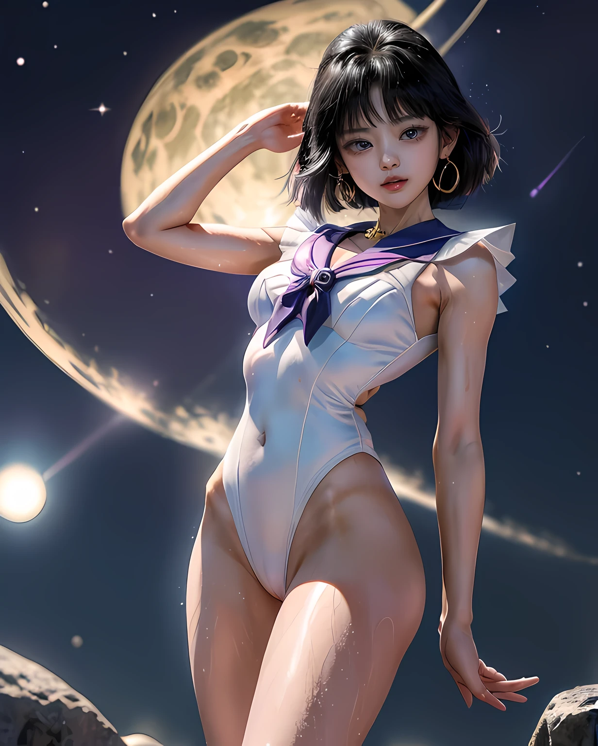 sailor saturnがCowgirlで性交する, (((realistic, highest quality, High resolution, real women pictures:1.2))), (((sailor saturnのレオタードを着ている16歳の女子高校生:1.3)), (sailor saturnのコスチューム), (slender body shape:1.74), Cowgirl性交する, ((anatomically correct:1.2)), short-haired with bangs, (I am wearing a white sailor warrior leotard whose fabric is too thin..:1.2), vaginaに陰茎を挿入するCowgirlポーズ, curved body, 大きく股を開いてCowgirl, A white leotard that sticks to your skin too much, vaginaの詳細な描写, beautiful thighs, Huge penis is pushed up by the girl'vagina, nose too small, toned stomach, beautiful girl has sex with her clothes on, saddle, Cowgirl, Girl straddles guy, (normal limb), Too cute small face, the whole body is wet, put your hands behind your head, nostrils are not visible, realistic, vaginaが濡れている, lips slightly open, (anatomically correct:1.2), A guy inserts a penis into a girl, sailor saturn, 日中の街路でCowgirl性交