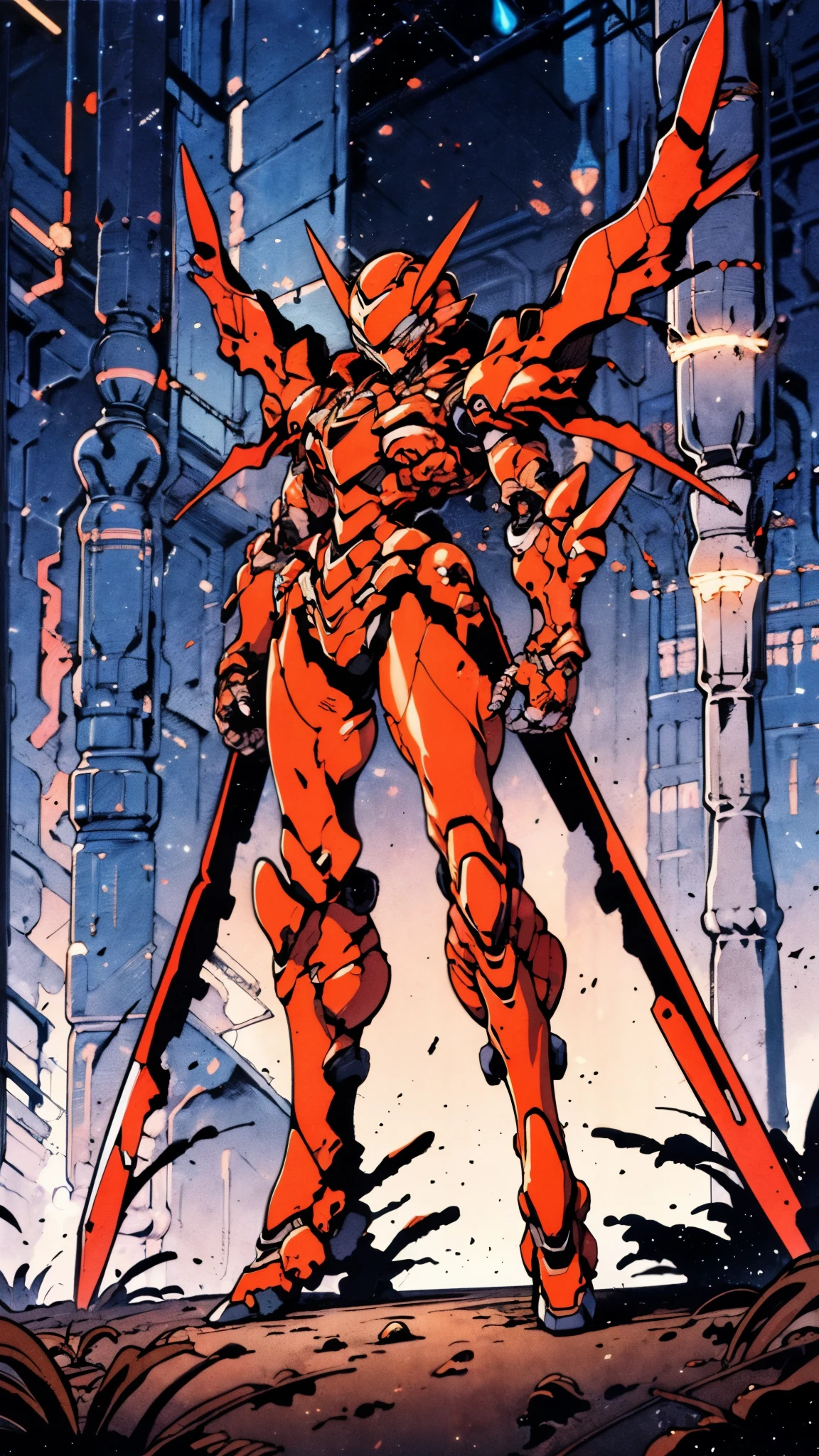 A woman adorned in fantasy-style full-body armor, a crown-concept fully enclosed helmet that unveils only her eyes, a composite layered chest plate, fully encompassing shoulder and hand guards, a lightweight waist armor, form-fitting shin guards, the overall design is heavy-duty yet flexible, ((the armor gleams with a golden glow, complemented by red and blue accents)), exhibiting a noble aura, she floats above a fantasy-surreal high-tech city, this character embodies a finely crafted fantasy-surreal style armored hero in anime style, exquisite and mature manga art style, (Queen bee mixed with Spider concept Armor, plasma, blood), ((Element, energy, elegant, goddess, femminine:1.5)), metallic, high definition, best quality, highres, ultra-detailed, ultra-fine painting, extremely delicate, professional, anatomically correct, symmetrical face, extremely detailed eyes and face, high quality eyes, creativity, RAW photo, UHD, 32k, Natural light, cinematic lighting, masterpiece-anatomy-perfect, masterpiece:1.5