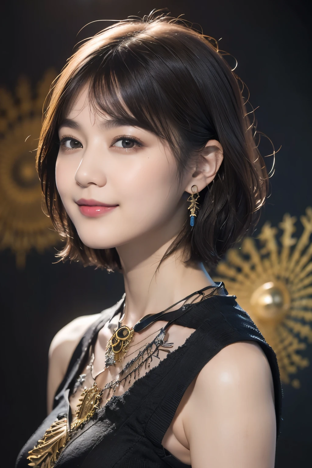 172
Shorthair, a 20 yo woman, gentle smile, abstract, (entangle:1.2), (background is fractal design:1.46)