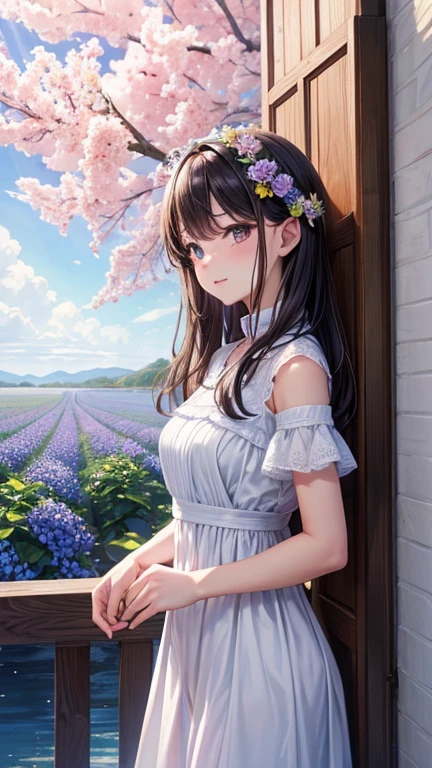 sea of flowers/Sea of flowers/sea of flowers sunflowers.Lavender.Cherry blossoms.Various varieties of roses.A sky full of stars.violet flower.(best quality,4k,8k,high resolution,masterpiece:1.2),Super detailed,(actual,photoactual,photo-actual:1.37),Sea of flowers景观