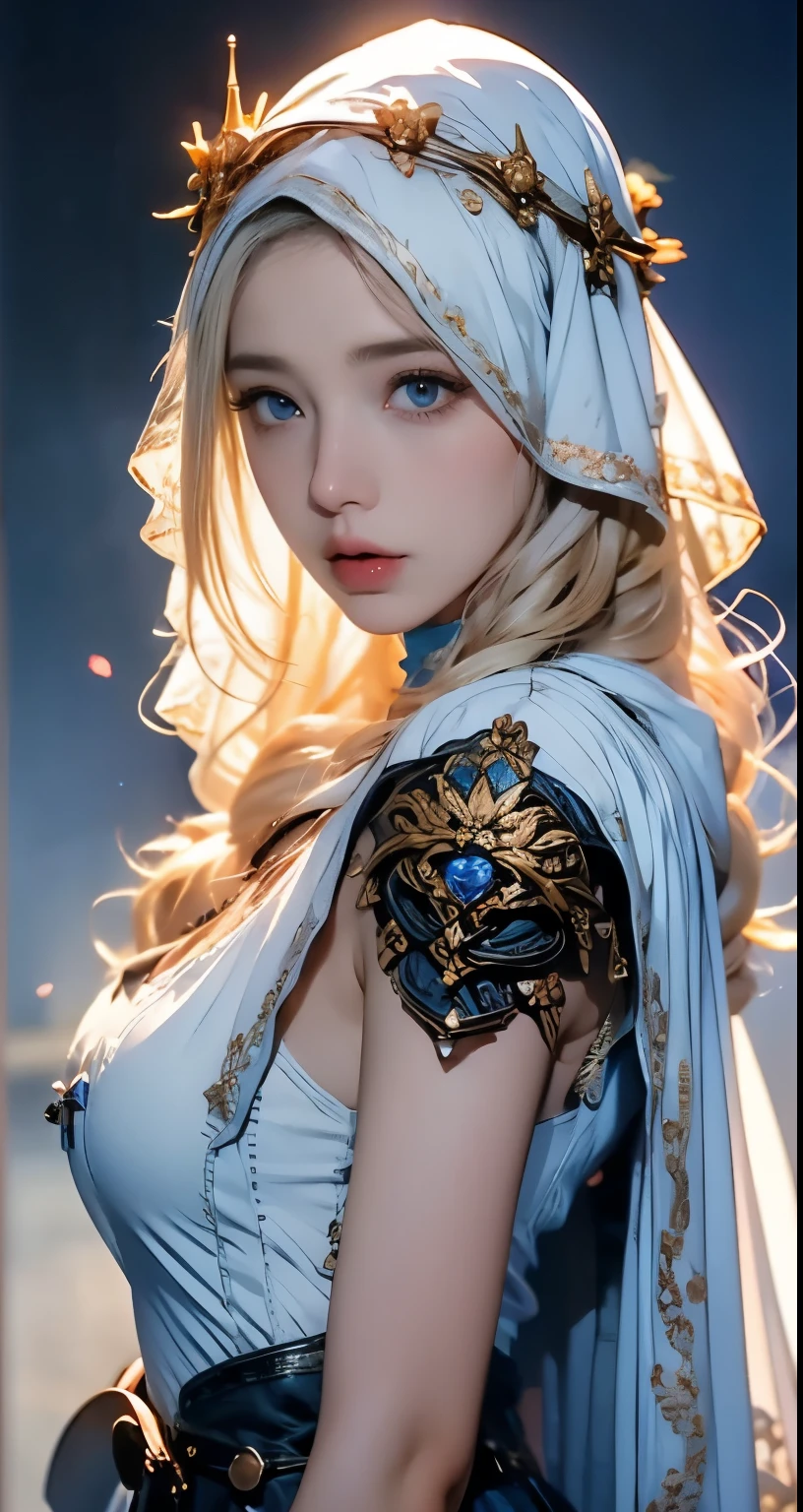 Erect nipples, wearing a hijab , luxury hijab,crown luxury , blue eye, blond hair, around 17 years old, (red ), tmasterpiece,Best quality at best,A high resolution,8K,((Portrait)),(upper body),Original photo,real photograph,digital photography,(Female princess in the medieval fantasy style), sexy princess ,blue eye, super colossal brest, round colossal breast ,open kissing lips,Keep your mouth shuegant and charming,((Blushing)),virgin contempt,Calm and handsome,(Medieval fantasy dress,The Beautiful super huge round breast, small waist, perfect colossal breast of princess body, a blue delicate pattern,silver Cloak),(princes medieval character medieval fantasy style,oc render reflection texture, fighting style, sexy colossal breast , medieval castle background, slim body, very small waist,