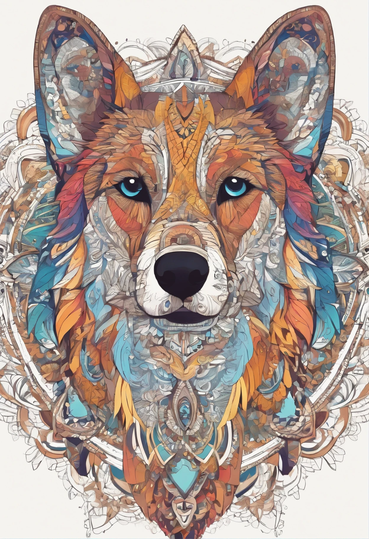 Dog full body, multicolor, mandala body, mandala face, background mandala full