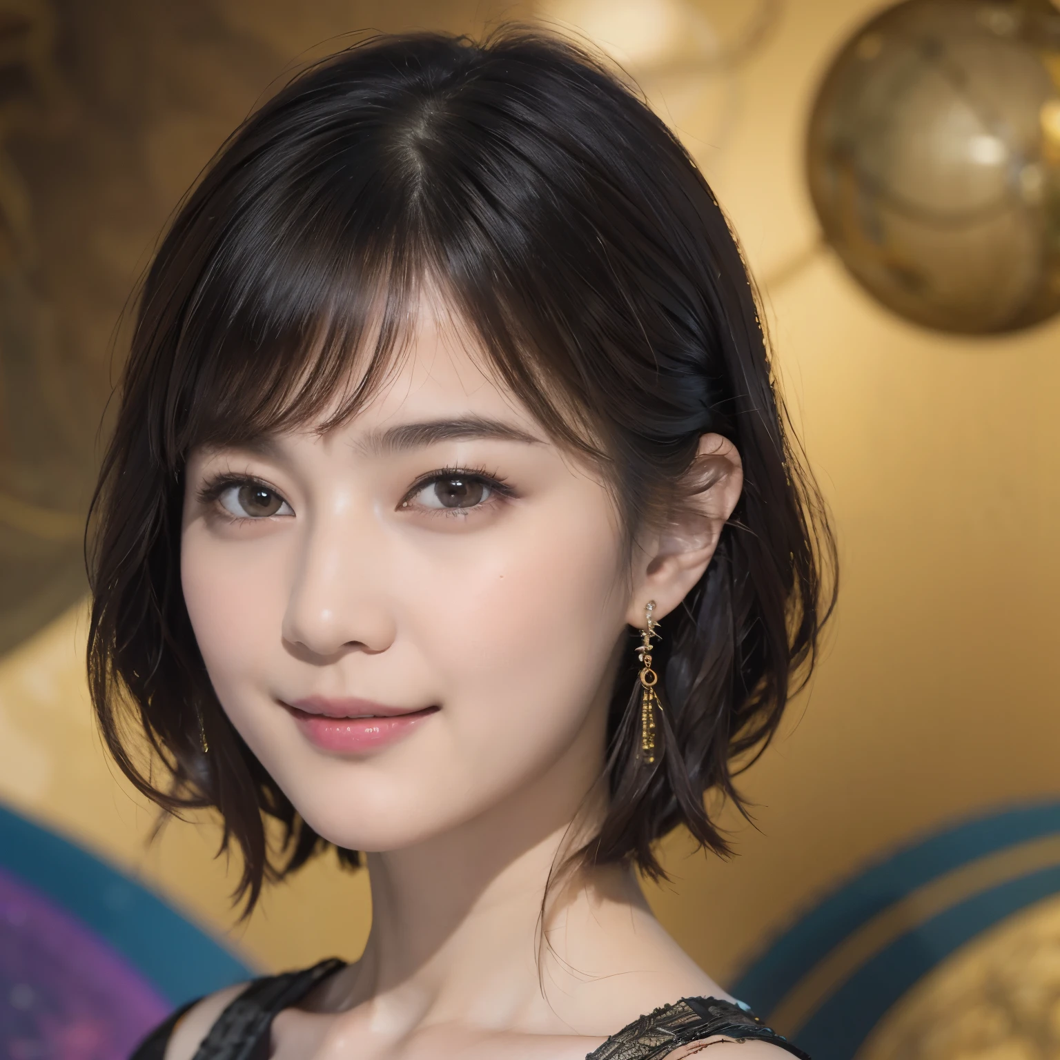 172
Shorthair, a 20 yo woman, gentle smile, abstract, (entangle:1.2), (background is fractal design:1.46)