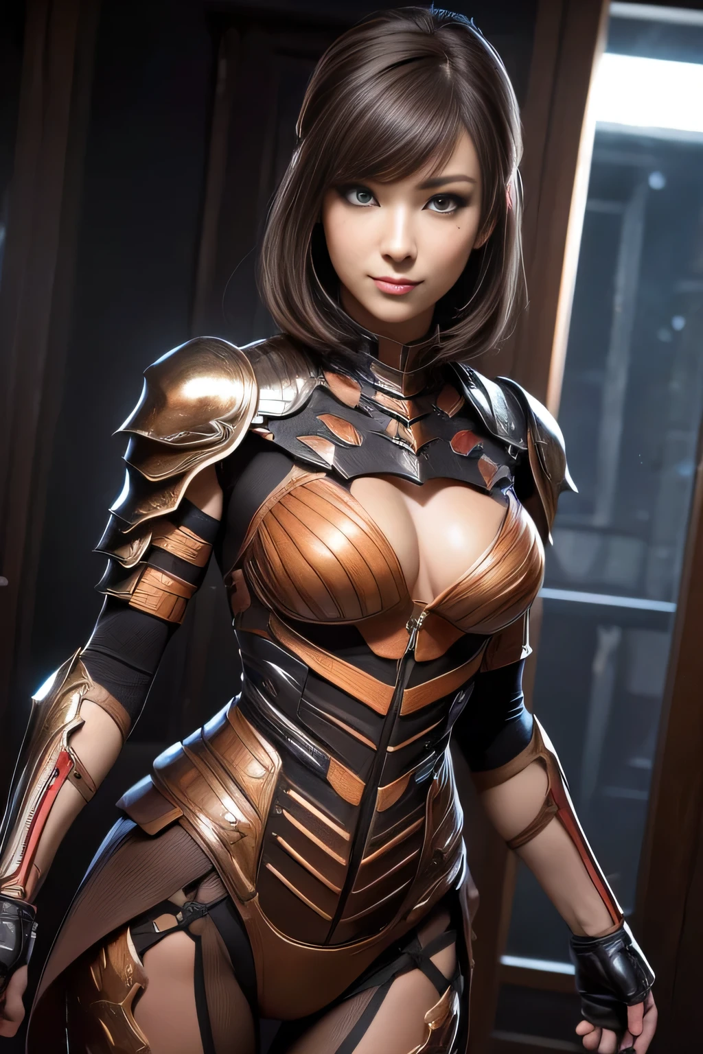 (High resolution,masterpiece,highest quality,Very detailed CG, anime, official art:1.4), realistic, photograph, amazing detail, everything is complicated, shiny and glossy,Amazing number of layers, 8K wallpaper, 3D, sketch, cute, figure,( alone:1.4), perfect female proportions,villain&#39;s daughter, (Fusion of dark brown cockroach and lady:1.4), (brown cockroach woman:1.2), (brown cockroach woman:1.2), (Fusion:1.2), (alone:1.4), (evil smile:1.2), muscular, abs, (Cockroach brown exoskeleton bio insect suit:1.4), (Cockroach brown exoskeleton bio insect armor:1.2), (brown transparent cockroach feathers:1.4), (Antennae of brown cockroaches:1.3),