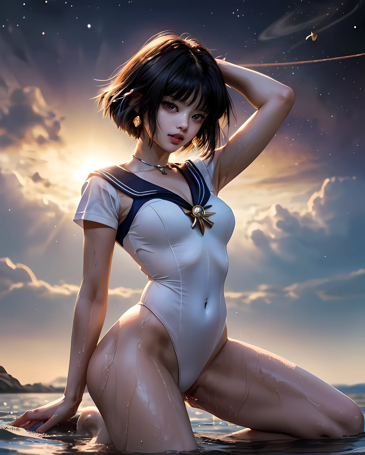 sailor saturnがCowgirlで性交する, (((realistic, highest quality, High resolution, real women pictures:1.2))), (((sailor saturnのレオタードを着ている16歳の女子高校生:1.3)), (sailor saturnのコスチューム), (slender body shape:1.74), Cowgirl性交する, ((anatomically correct:1.2)), short-haired with bangs, (I am wearing a white sailor warrior leotard whose fabric is too thin..:1.2), vaginaに陰茎を挿入するCowgirlポーズ, curved body, 大きく股を開いてCowgirl, A white leotard that sticks to your skin too much, vaginaの詳細な描写, beautiful thighs, Huge penis is pushed up by the girl'vagina, nose too small, toned stomach, 16 year old beautiful girl has sex with her clothes on, saddle, Cowgirl, Girl straddles guy, (normal limb), Too cute small face, the whole body is wet, put your hands behind your head, nostrils are not visible, realistic, vaginaが濡れている, lips slightly open, (anatomically correct:1.2), A guy inserts a penis into a girl, sailor saturn, 日中の街路でCowgirl性交