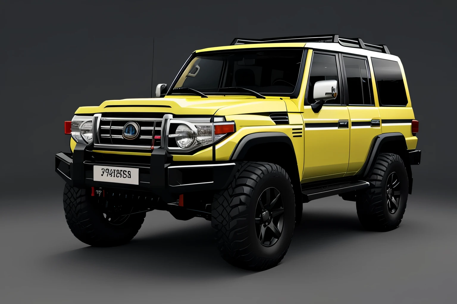 Land cruiser 4x4 79 model (vehicles 4x4 trucks and metal modification with low poly with black and yellow colours. Premium type logo. Land cruiser 79 model modified cruiser. Oustanding, classic four wheel drive customization.