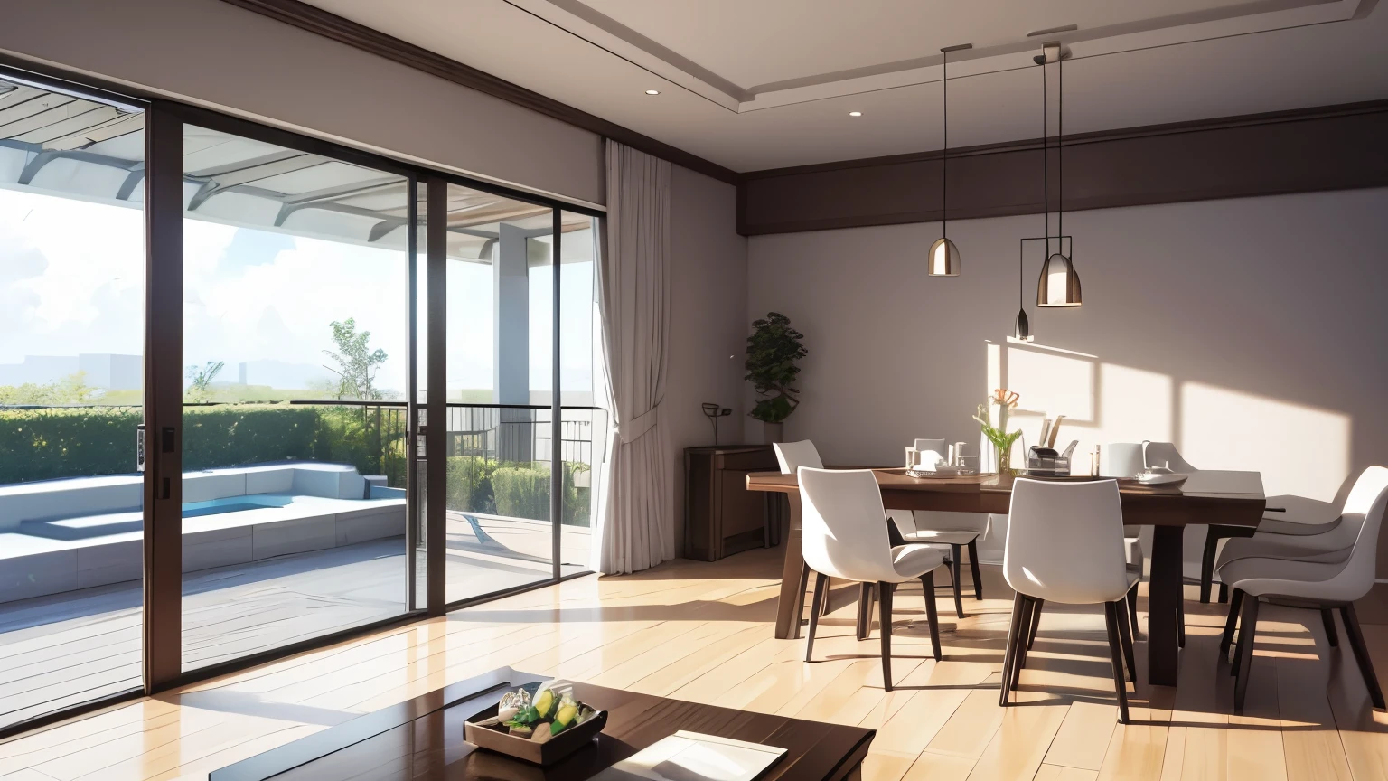 you are a famous interior designer、I was asked to create a 3D image of a large modern room.。. Create a harmonious environment with modern and minimalist furniture. Including garden interior.