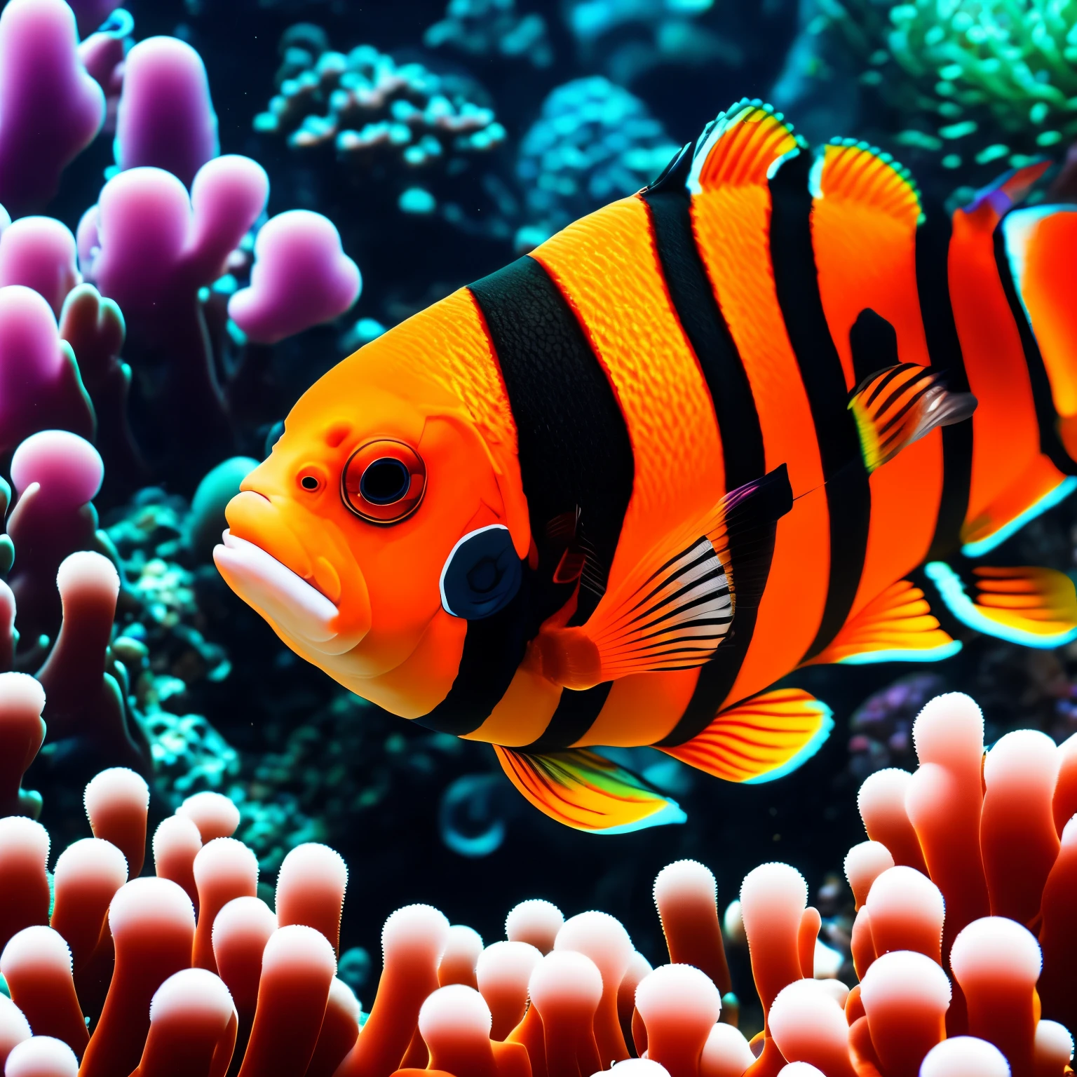 clownfish，aquarium，masterpiece，HD，close up，Light，Rich details