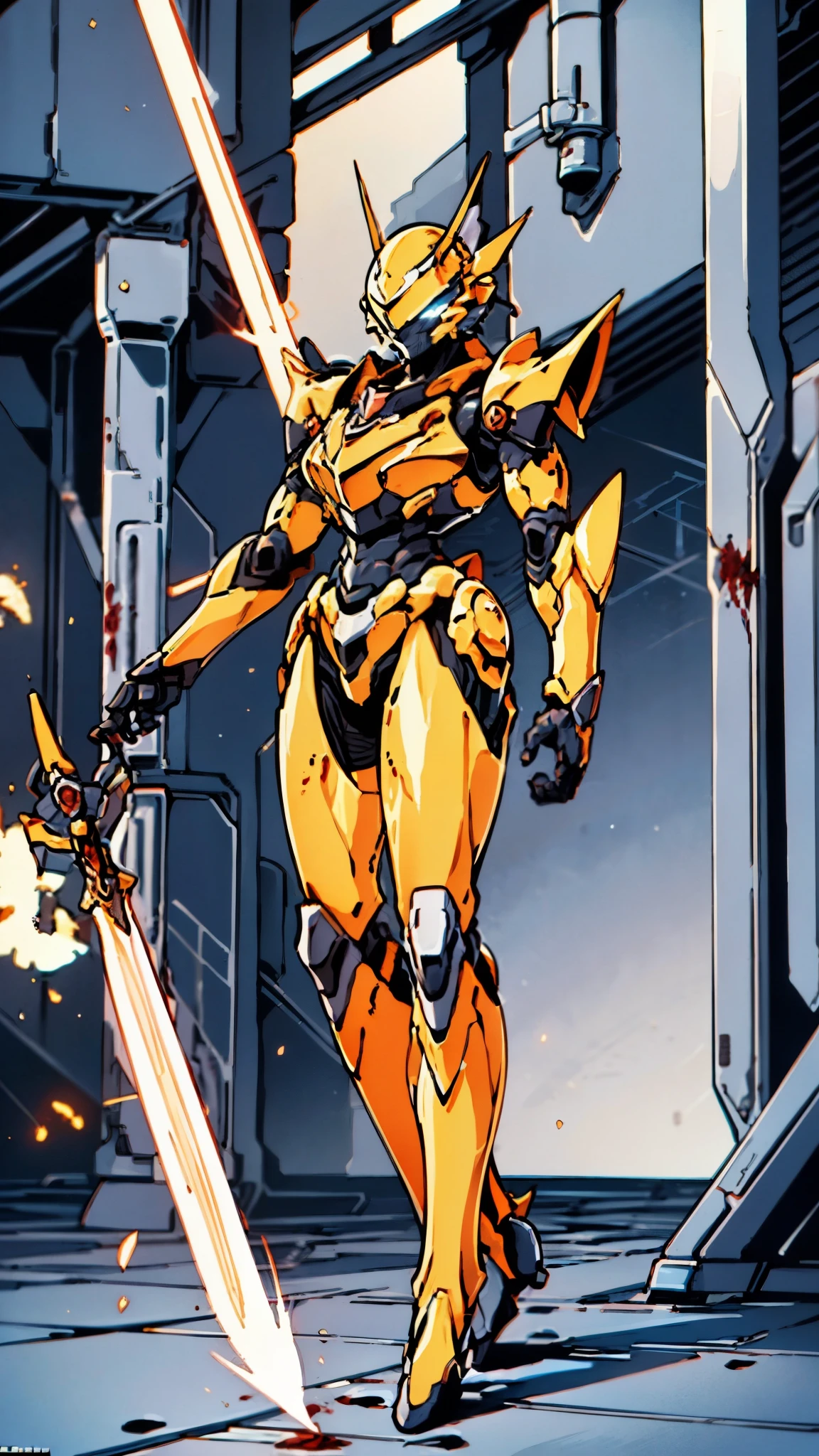 A woman adorned in fantasy-style full-body armor, a crown-concept fully enclosed helmet that unveils only her eyes, a composite layered chest plate, fully encompassing shoulder and hand guards, a lightweight waist armor, form-fitting shin guards, the overall design is heavy-duty yet flexible, ((the armor gleams with a golden glow, complemented by red and blue accents)), exhibiting a noble aura, she floats above a fantasy-surreal high-tech city, this character embodies a finely crafted fantasy-surreal style armored hero in anime style, exquisite and mature manga art style, (Queen bee mixed with Spider concept Armor, plasma, blood), ((Element, energy, elegant, goddess, femminine:1.5)), metallic, high definition, best quality, highres, ultra-detailed, ultra-fine painting, extremely delicate, professional, anatomically correct, symmetrical face, extremely detailed eyes and face, high quality eyes, creativity, RAW photo, UHD, 32k, Natural light, cinematic lighting, masterpiece-anatomy-perfect, masterpiece:1.5