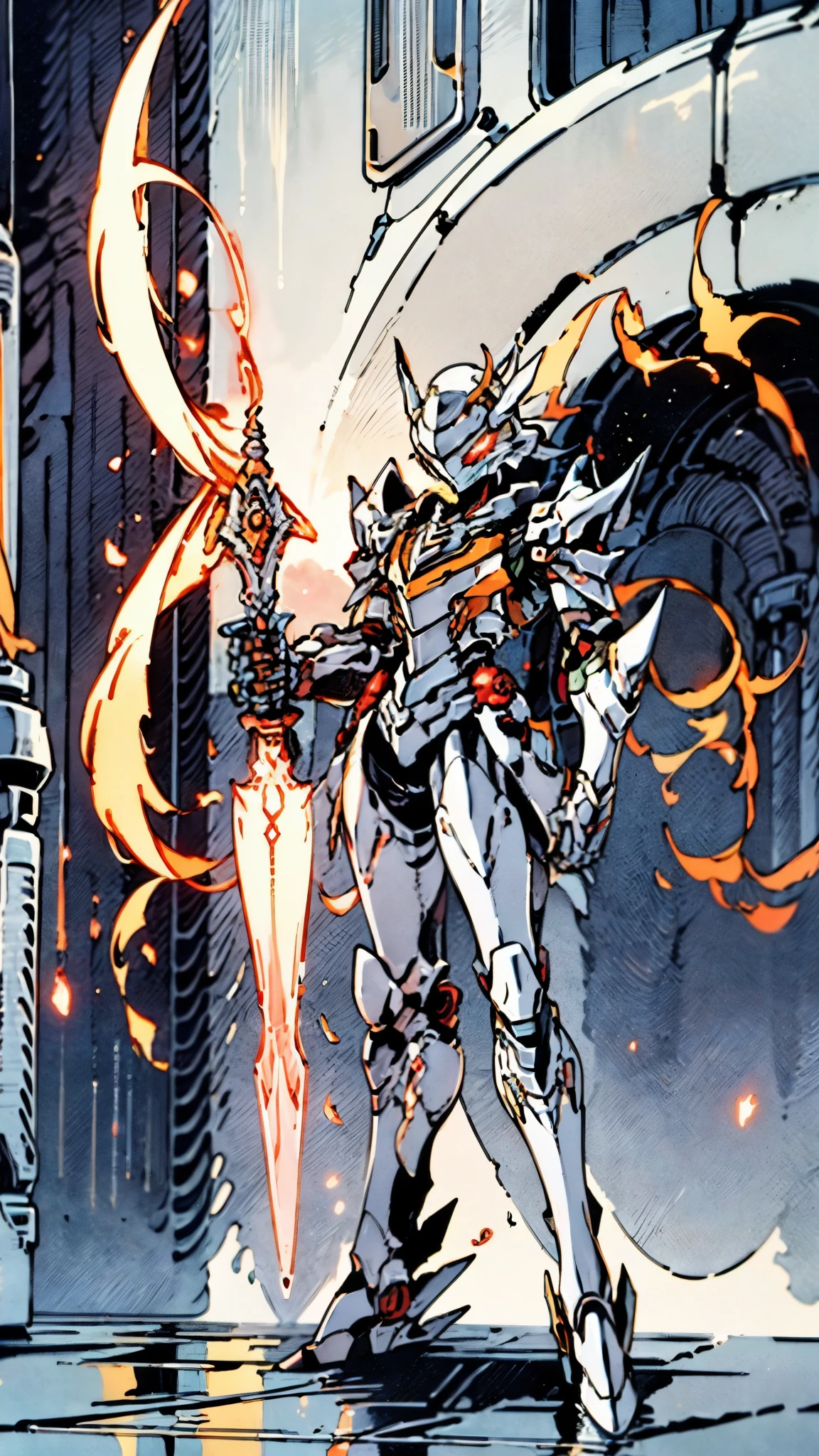 A woman adorned in fantasy-style full-body armor, a crown-concept fully enclosed helmet that unveils only her eyes, a composite layered chest plate, fully encompassing shoulder and hand guards, a lightweight waist armor, form-fitting shin guards, the overall design is heavy-duty yet flexible, ((the armor gleams with a golden glow, complemented by red and blue accents)), exhibiting a noble aura, she floats above a fantasy-surreal high-tech city, this character embodies a finely crafted fantasy-surreal style armored hero in anime style, exquisite and mature manga art style, (Queen bee mixed with Spider concept Armor, plasma, blood), ((Element, energy, elegant, goddess, femminine:1.5)), metallic, high definition, best quality, highres, ultra-detailed, ultra-fine painting, extremely delicate, professional, anatomically correct, symmetrical face, extremely detailed eyes and face, high quality eyes, creativity, RAW photo, UHD, 32k, Natural light, cinematic lighting, masterpiece-anatomy-perfect, masterpiece:1.5