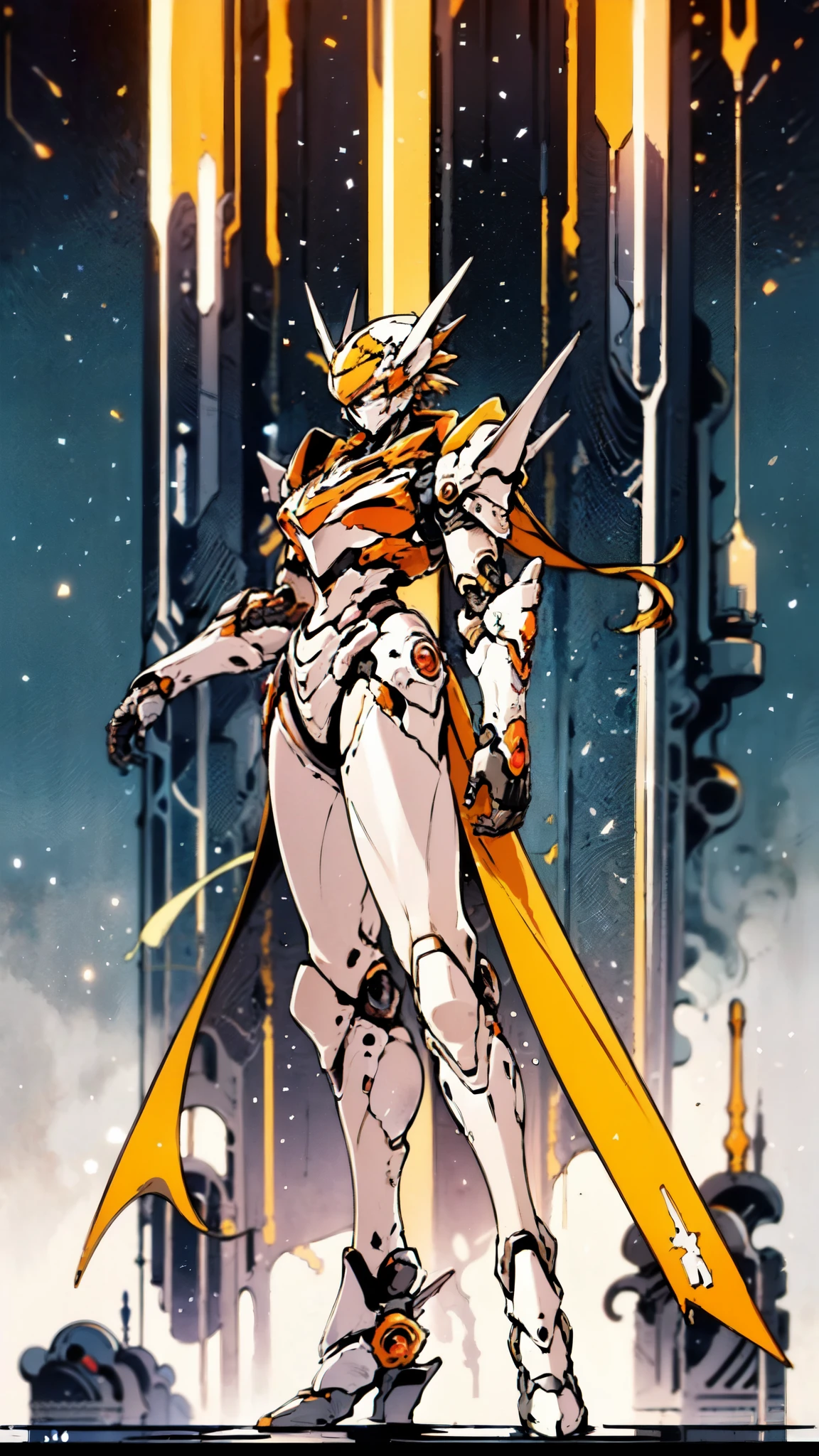 A woman adorned in fantasy-style full-body armor, a crown-concept fully enclosed helmet that unveils only her eyes, a composite layered chest plate, fully encompassing shoulder and hand guards, a lightweight waist armor, form-fitting shin guards, the overall design is heavy-duty yet flexible, ((the armor gleams with a golden glow, complemented by red and blue accents)), exhibiting a noble aura, she floats above a fantasy-surreal high-tech city, this character embodies a finely crafted fantasy-surreal style armored hero in anime style, exquisite and mature manga art style, (Queen bee mixed with Spider concept Armor, plasma, blood), ((Element, energy, elegant, goddess, femminine:1.5)), metallic, high definition, best quality, highres, ultra-detailed, ultra-fine painting, extremely delicate, professional, anatomically correct, symmetrical face, extremely detailed eyes and face, high quality eyes, creativity, RAW photo, UHD, 32k, Natural light, cinematic lighting, masterpiece-anatomy-perfect, masterpiece:1.5