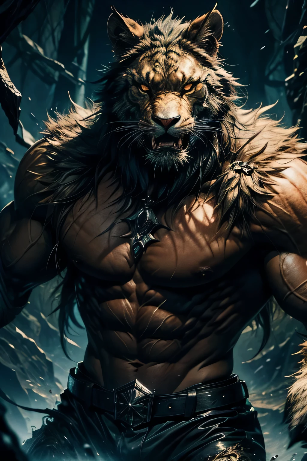 a man, beast, roar