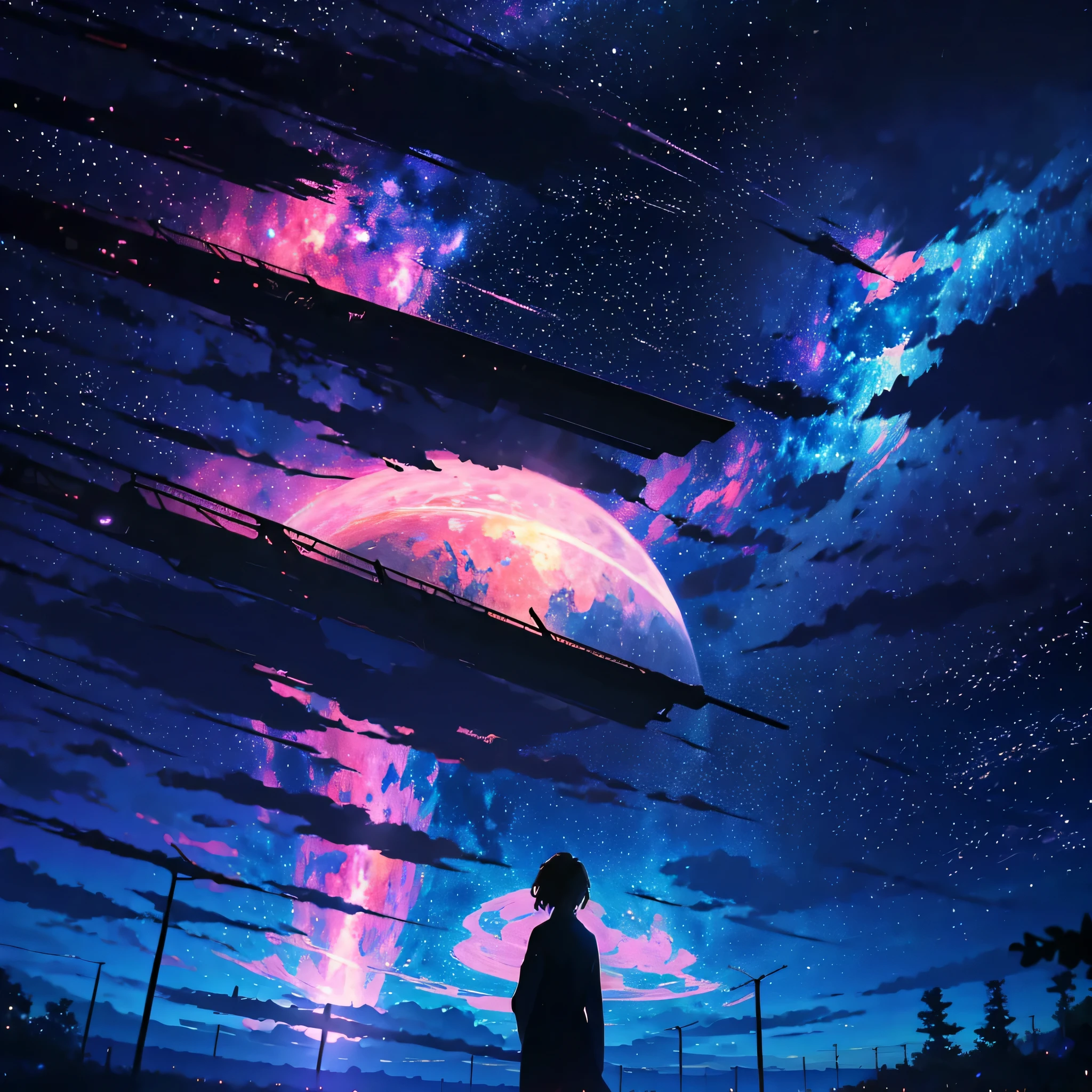 Anime - beautiful sky style scene . Makoto Shinkai, Anime Art Wallpaper 4K, Anime Art Wallpaper 4K, Anime Art Wallpaper 8K, anime wallpaper 4k, anime wallpaper 4k, 4k anime wallpaper, anime sky, amazing wallpaper, Anime background, Celestial planet in the background, Anime background art