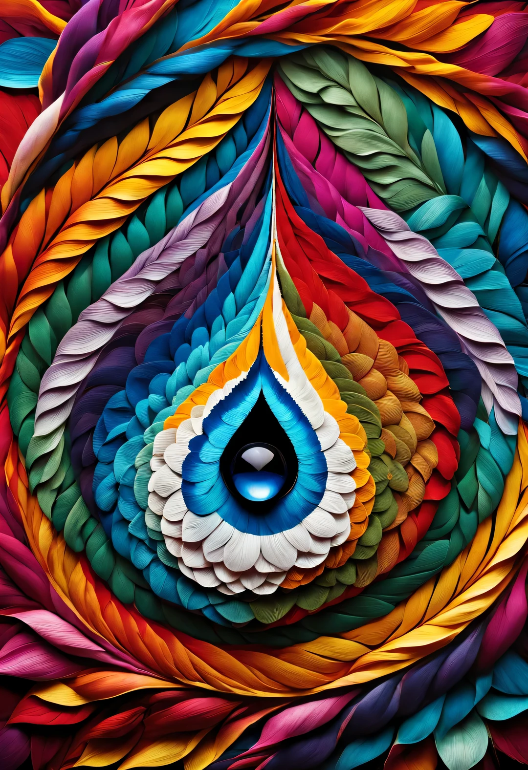 A large teardrop surrounded by dense mandala petals, In the style of National Geographic photography, Exaggerated visual composition and color, bird&#39;s eye view style, groundbreaking color photography, Complex weaving, documentary photography, Vibrant and exaggerated scenes