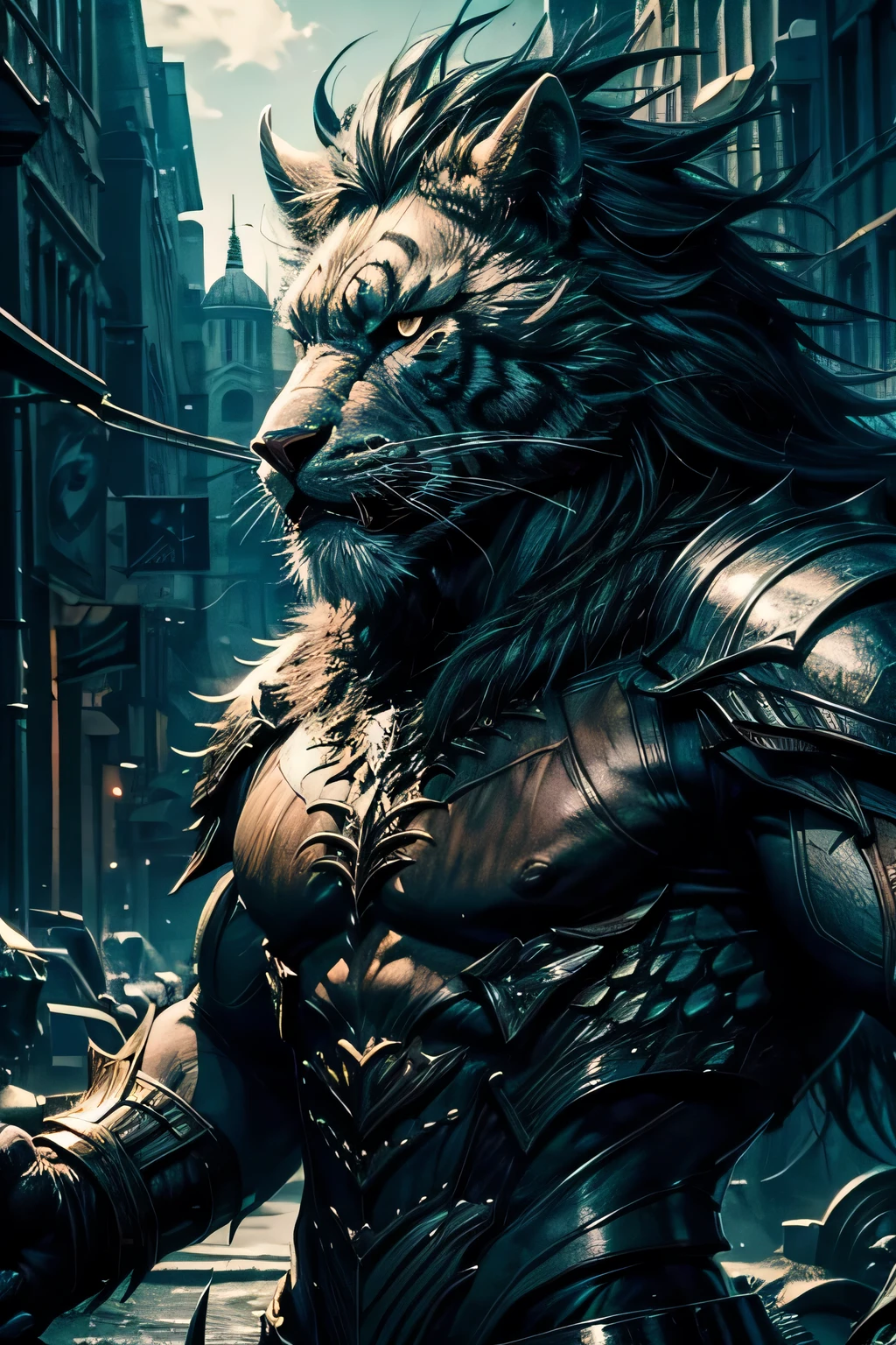 a man, beast, roar