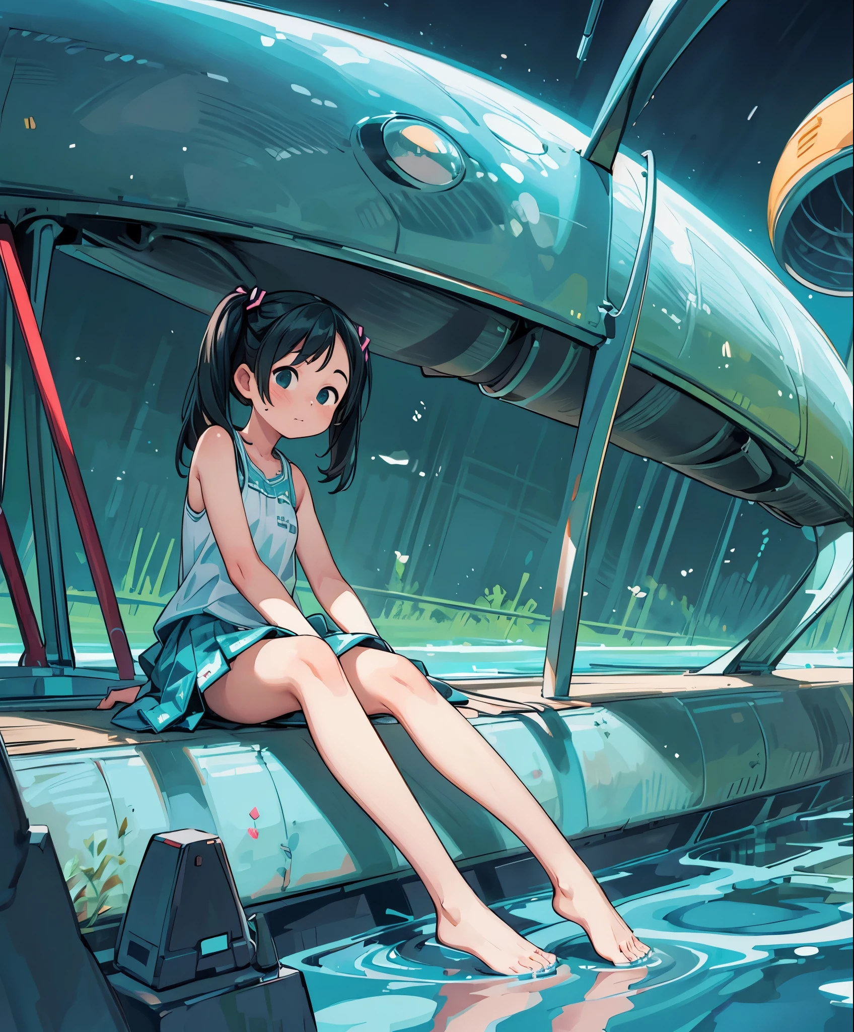 (masterpiece、highest quality、highest quality、official art、beautiful beautiful:1.2)、(1 girl:1.3)Hatsune Miku、twin tails,巨乳 Hatsune Miku, Sci-Fi costumes，science fiction city background，full body esbian，barefoot，Front view, Focus on appearance，reflect everything, (master piece) (8K high resolution) (best quality person) (super defined) (ultra photoreal sim)(Raw photo) (realistic) (bright lighting)