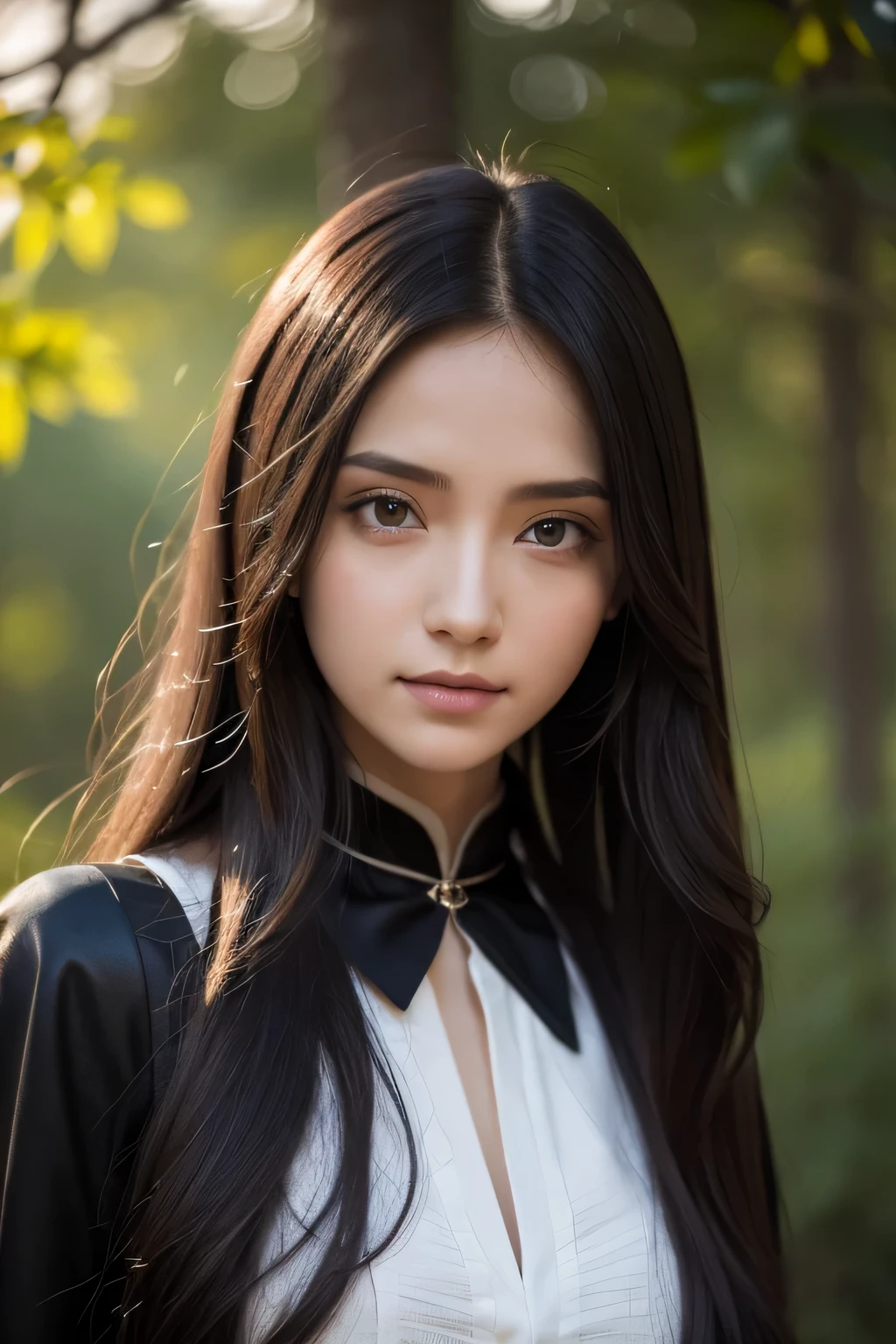 ８ｋ、High resolution、Beautiful Girl of the Wizard、gothic costume、young、white skin,、narrow eyes,high nose,lighting that illuminates the face、clear image、intellectual beauty、skinny、no makeup、anxious look,shining hair、single eyelid,、vivid pose、looking at camera