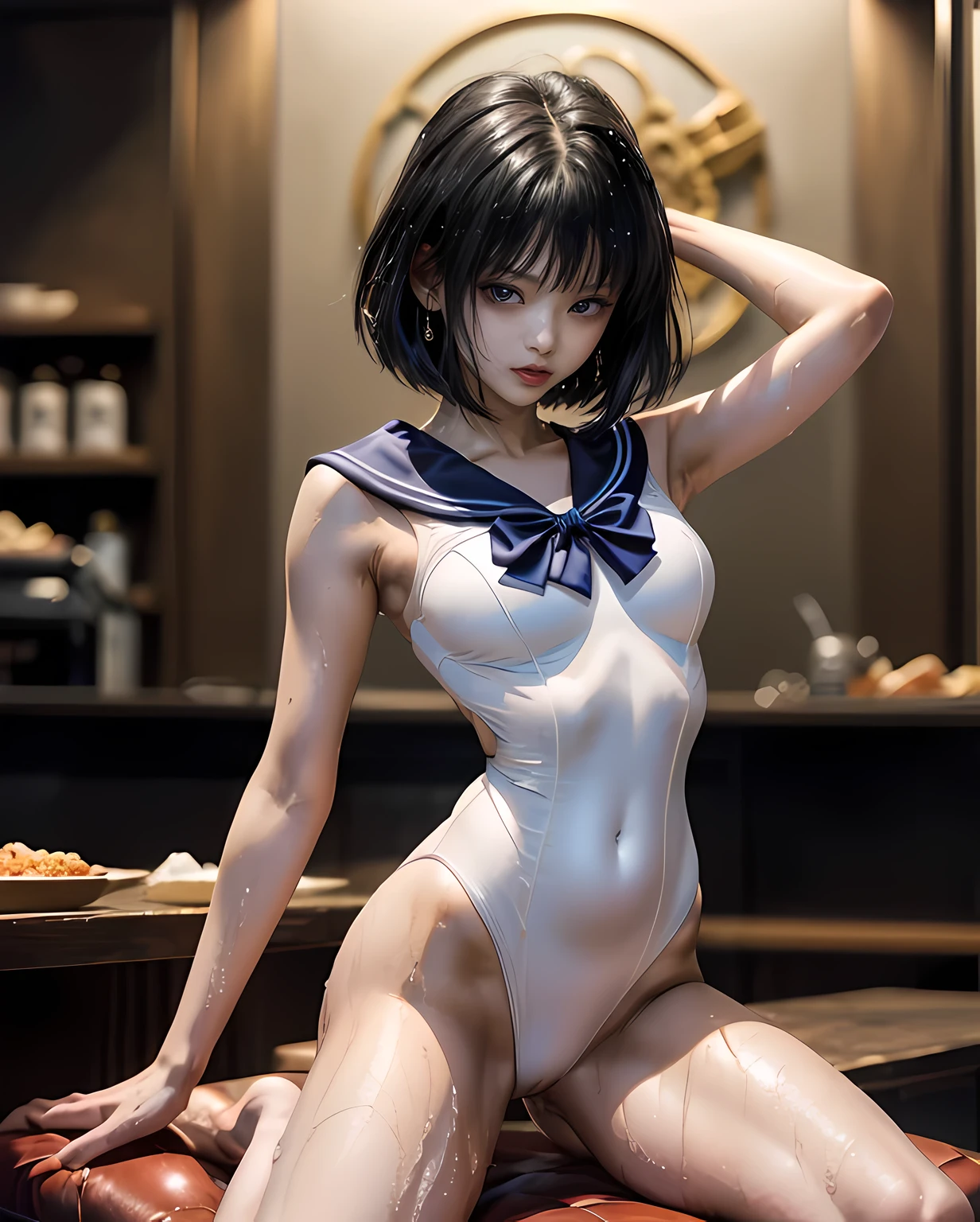 sailor saturnがCowgirlで性交する, (((realistic, highest quality, High resolution, real women pictures:1.2))), (((sailor saturnのレオタードを着ている16歳の女子高校生:1.4)), (sailor saturnのコスチューム), (slender body shape:1.8), Cowgirl性交する, ((anatomically correct:1.2)), short-haired with bangs, (I am wearing a white sailor warrior leotard whose fabric is too thin..:1.2), vaginaに陰茎を挿入するCowgirlポーズ, curved body, 大きく股を開いてCowgirl, A white leotard that sticks to your skin too much, vaginaの詳細な描写, beautiful thighs, Huge penis is pushed up by the girl&#39;vagina, nose too small, toned stomach,  beautiful girl has sex with her clothes on, saddle, Cowgirl, Girl straddles guy, (normal limb), Too cute small face, the whole body is wet, put your hands behind your head, nostrils are not visible, realistic, vaginaが濡れている, lips slightly open, (anatomically correct:1.2), A guy inserts a penis into a girl, sailor saturn, (昼の商店街で少女が男とCowgirl性交する)