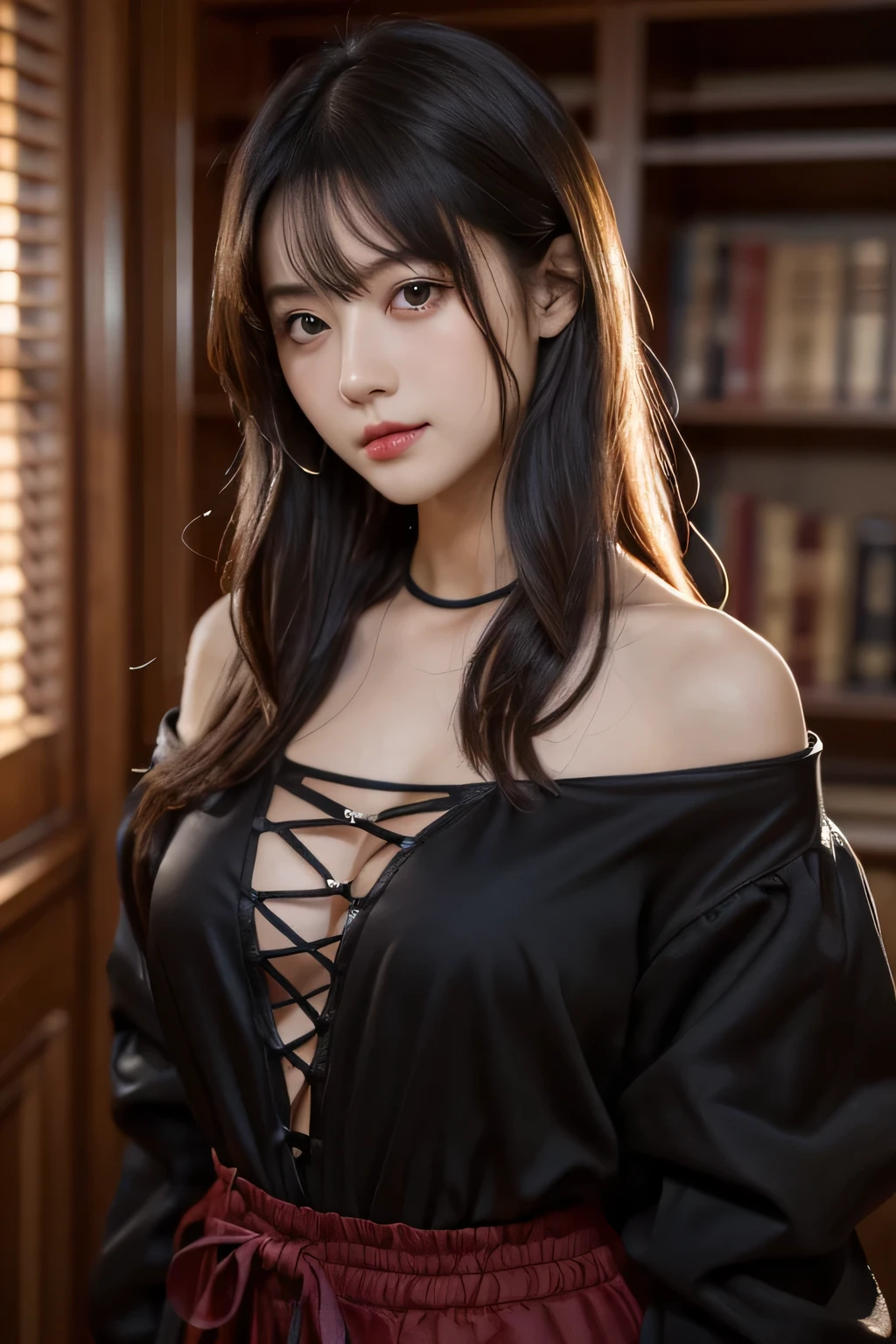 ８ｋ、High resolution、Beautiful Girl of the Wizard、gothic costume、young、white skin,、narrow eyes,high nose,lighting that illuminates the face、clear image、intellectual beauty、skinny、no makeup、arrogant look,shining hair、single eyelid,、vivid pose、looking at camera
