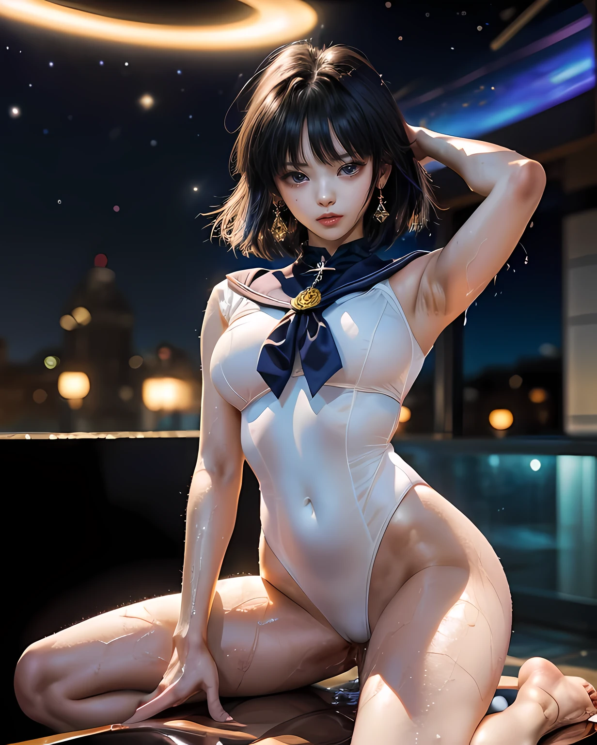 sailor saturnがCowgirlで性交する, (((realistic, highest quality, High resolution, real women pictures:1.2))), (((sailor saturnのレオタードを着ている16歳の女子高校生:1.4)), (sailor saturnのコスチューム), (slender body shape:1.8), Cowgirl性交する, ((anatomically correct:1.2)), short-haired with bangs, (I am wearing a white sailor warrior leotard whose fabric is too thin..:1.2), vaginaに陰茎を挿入するCowgirlポーズ, curved body, 大きく股を開いてCowgirl, white leotard too close to the skin, vaginaの詳細な描写, beautiful thighs, Huge penis is pushed up by the girl'vagina, nose too small, toned stomach, beautiful girl has sex with her clothes on, saddle, Cowgirl, Girl straddles guy, (normal limb), Too cute small face, the whole body is wet, put your hands behind your head, nostrils are not visible, realistic, vaginaが濡れている, lips slightly open, (anatomically correct:1.2), A guy inserts a penis into a girl, sailor saturn, (昼の商店街で少女が男とCowgirl性交する)